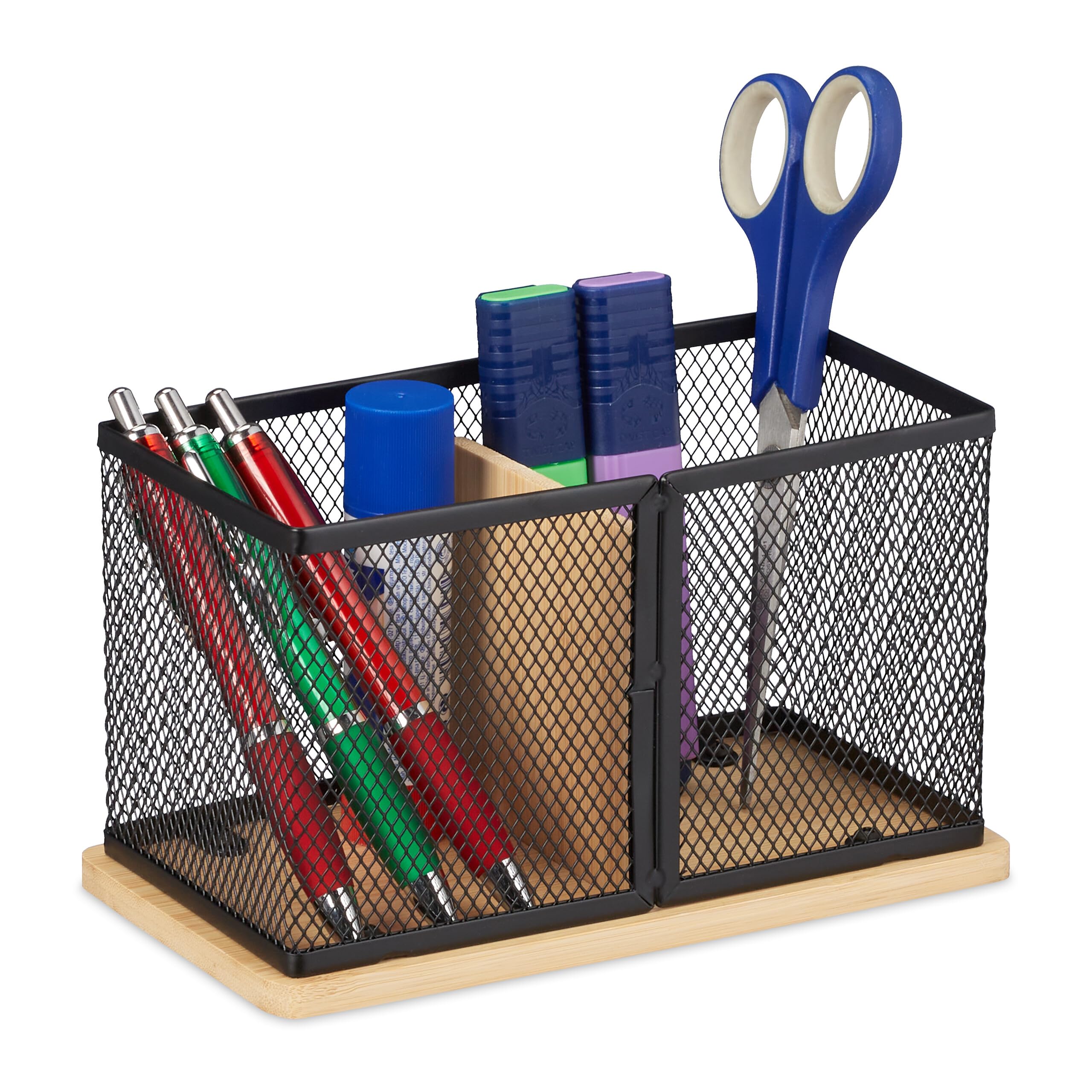 Organisateur de bureau range-stylos maille noire et fournitures