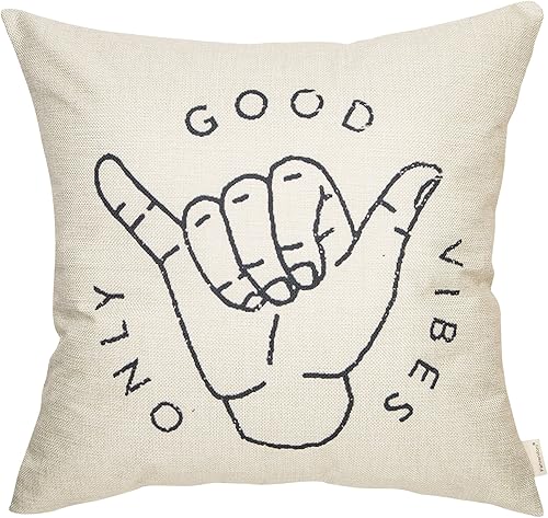 Miniatura 8 de Good Vibes Only Aloha Hand Gesture Hang Hand Symbol Motivacional Sign Cotton Linen Home Funda de cojín decorativa con palabras para sofá 16 x 16