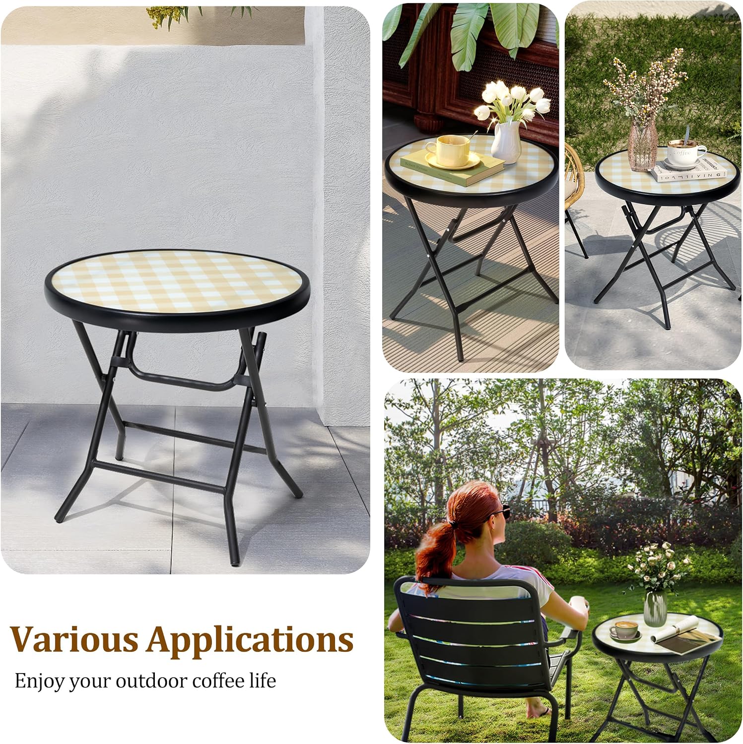Outdoor Side Table, Small Patio End Table, Yellow image 4