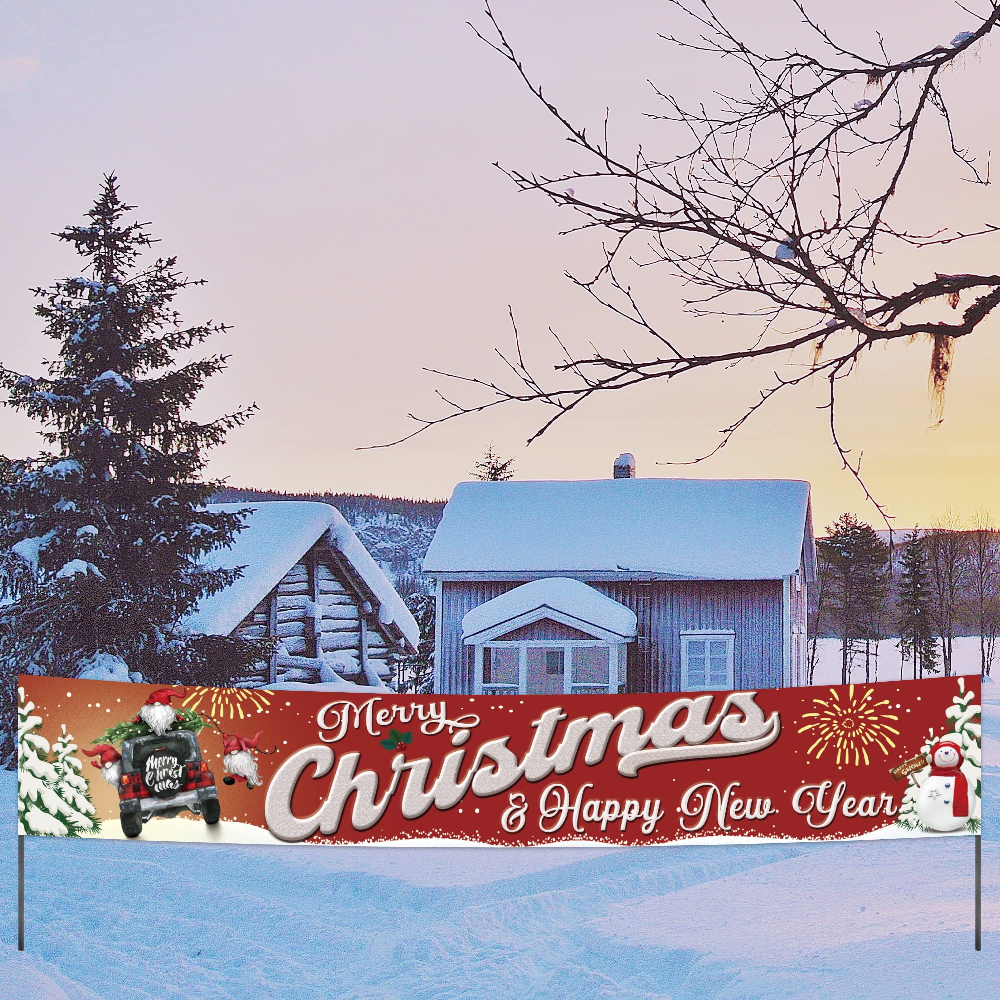 Kindajoy Multi-Color Extra Large Christmas Banner Decorations Yard Sign Party Décor Merry Christmas & Happy New Year Indoor & Outdoor Hanging Décor (9.8 × 1.6 Feet)