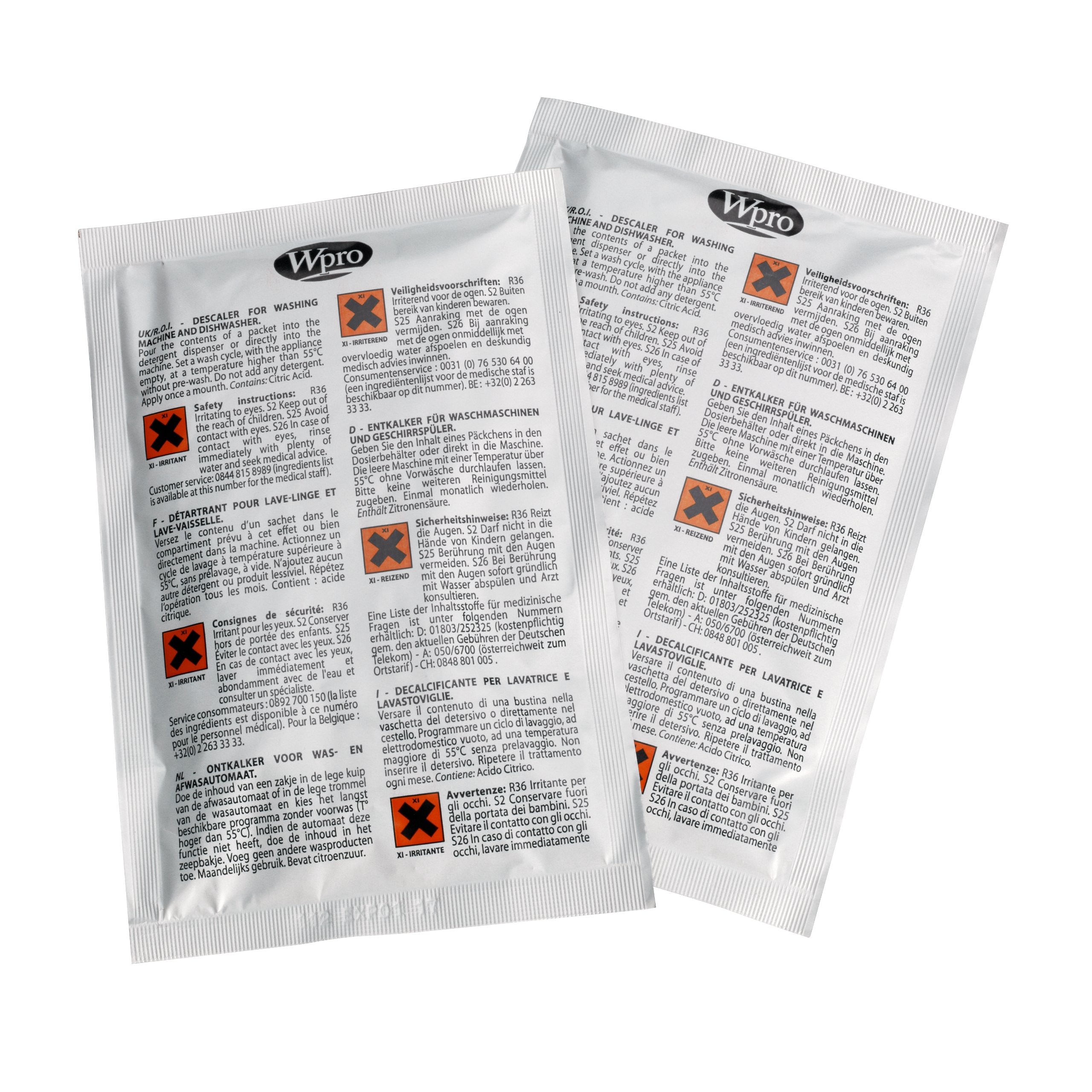 Wpro DDU100 Boite de 10 sachets (de 50g chacun) détartrants monodose pour lave-vaisselle et lave-linge