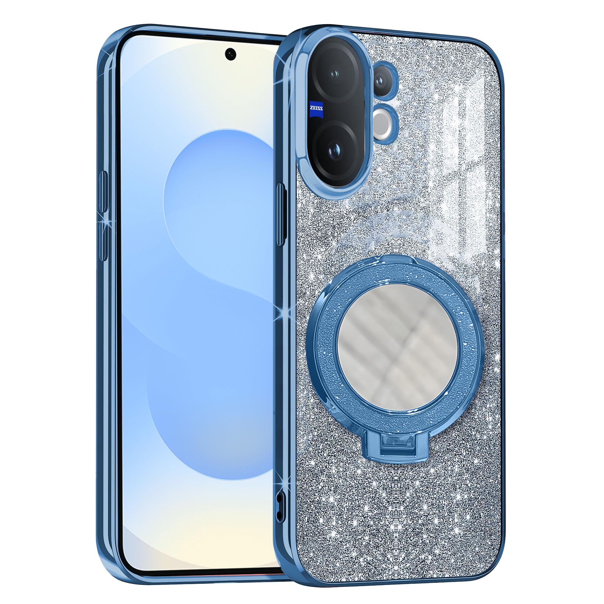 GADVIK Gradient Glitter Magnetic Ring Stand Case for Vivo V60 5G- Shockproof, Stylish & Durable Soft TPU Slim Protective Cover with Removable Glitter Paper (Blue)