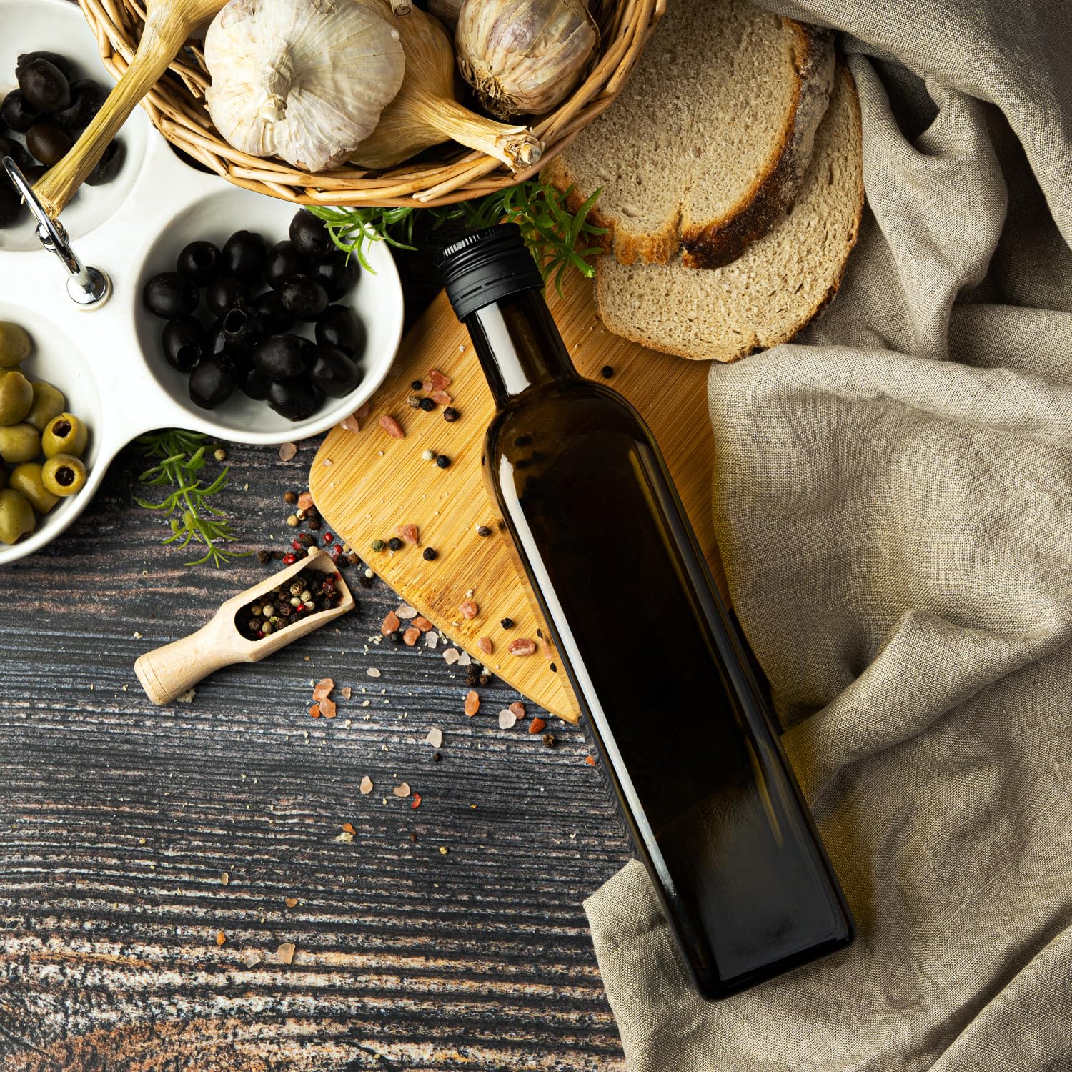 Bouteille en verre de 500 ml – Idéal pour l'huile et le vinaigre (40, olive)