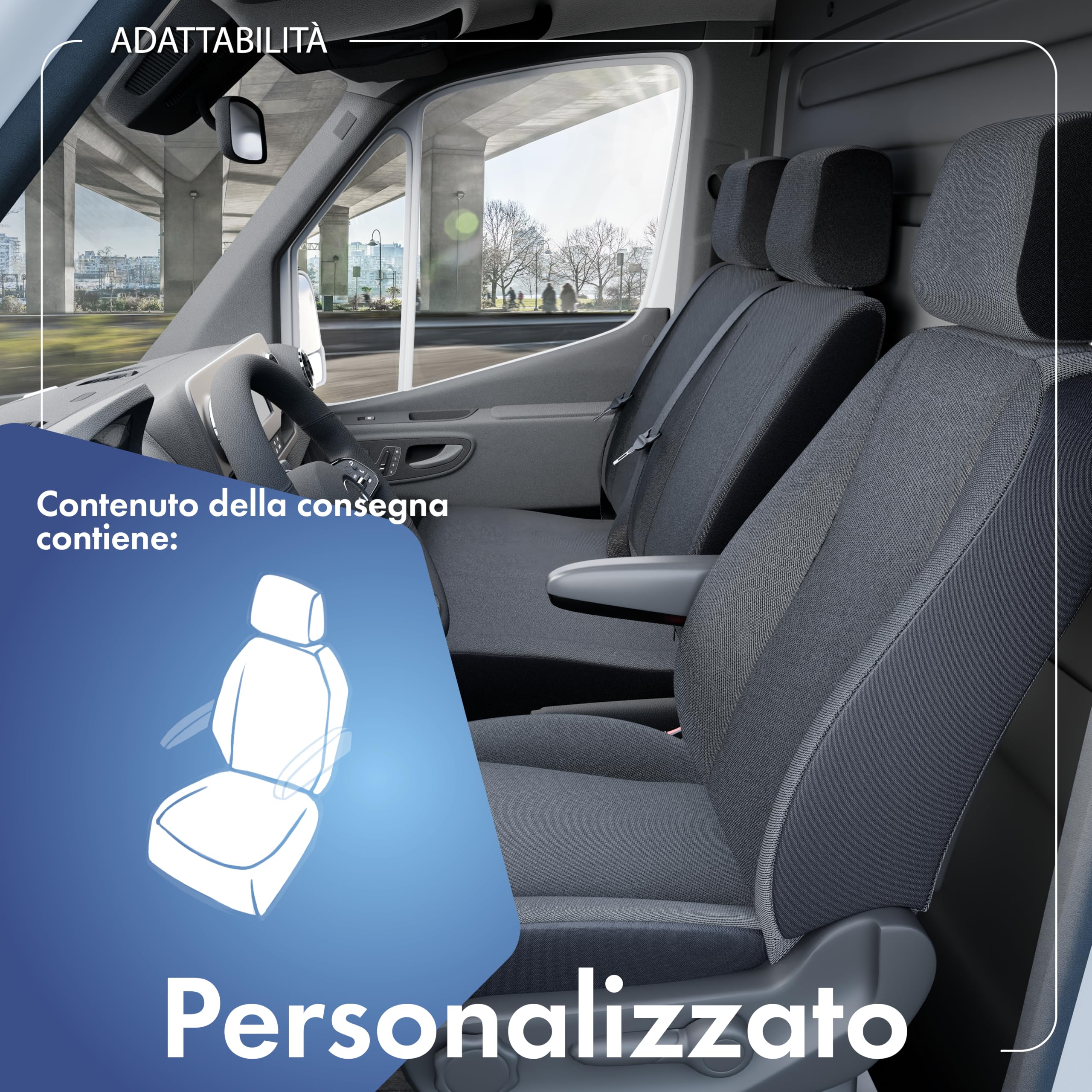 WALSER Transporter coprisedili per auto in tessuto compatibile con VW T5, 1 sedile anteriore singolo (con bracciolo)