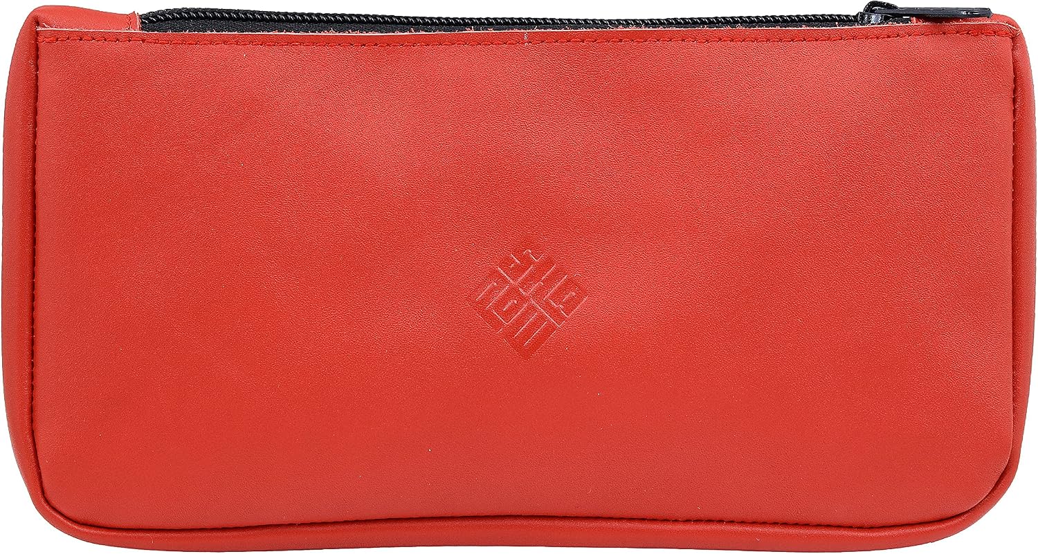 SHADOW DANCE UK Red Leather Pencil Case Clutch Art School Makeup Mobile Phone Genuine Cosmetic Case Stationery Bag for Pens Markers