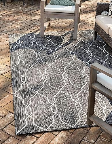 Miniatura 9 de Unique Loom Outdoor Trellis Collection - Alfombra rectangular de 4 pies 1 pulgada x 6 pies 1 pulgada, color carbón y gris