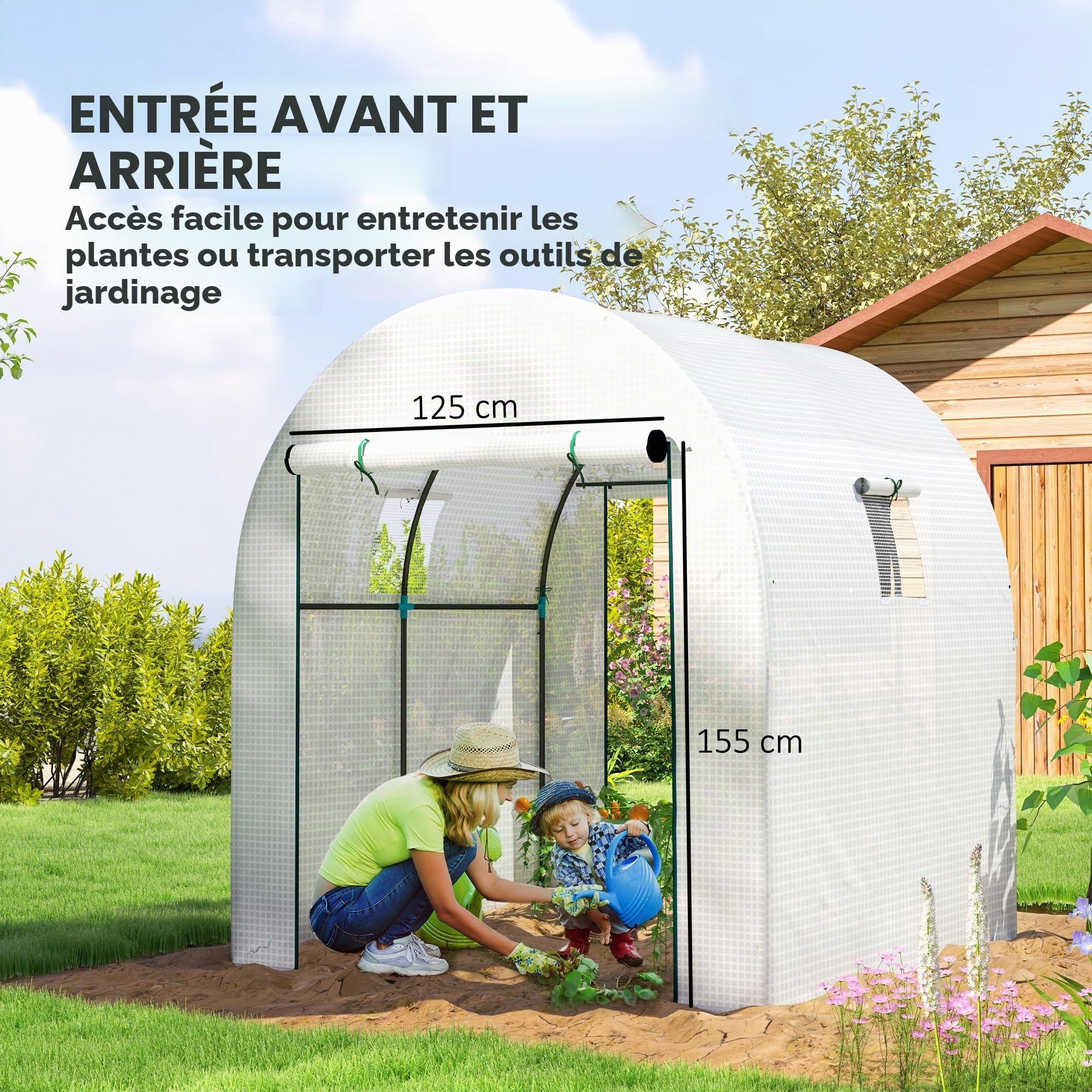 Outsunny Serre Tunnel 1,8 x 1,8 x 2 m piétonne 2 Grandes Portes Blanche