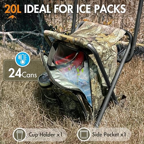 Miniatura 6 de PORTAL Mochila hielera silla de pesca con respaldo plegable taburete de camping compacto para exteriores, senderismo, caza, viajes, soporta