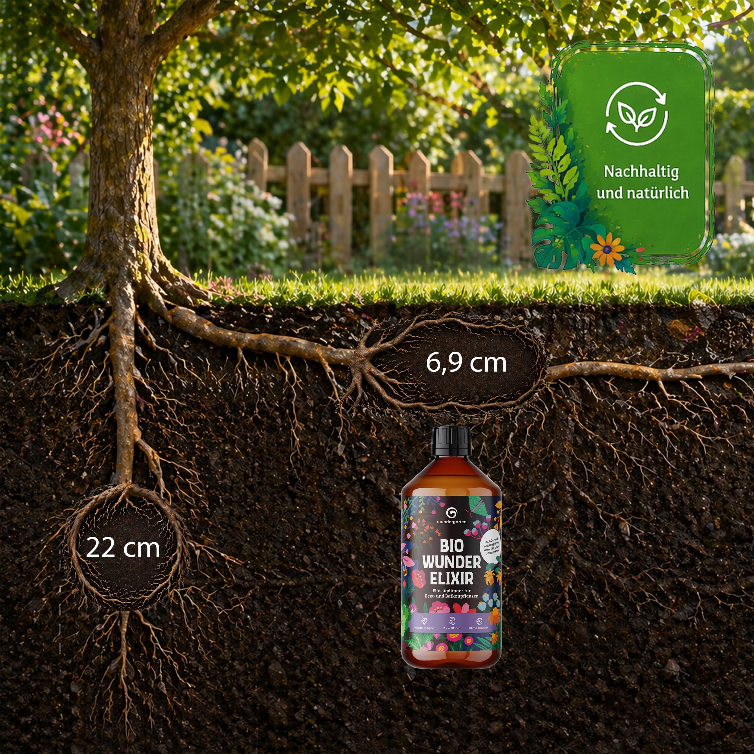 12x 500ml Bio Flüssigdünger Beet & Balkon – Wundergarten Wunderelixier – Mit Pflanzenkohle – Organischer Dünger für Blumen, Gemüse & Balkonpflanzen – Fördert Wachstum & Blüten