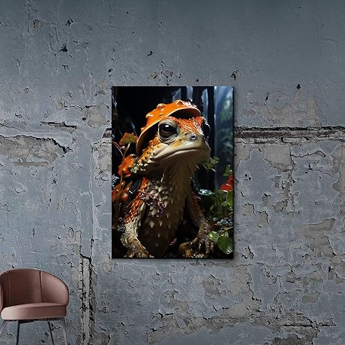 Vintage Frog Mushroom Wall Art Prints,Cute Frog Mushroom For Kids Classroom Retro Creativity Nature Illustration Print Wall Art Picture for Living