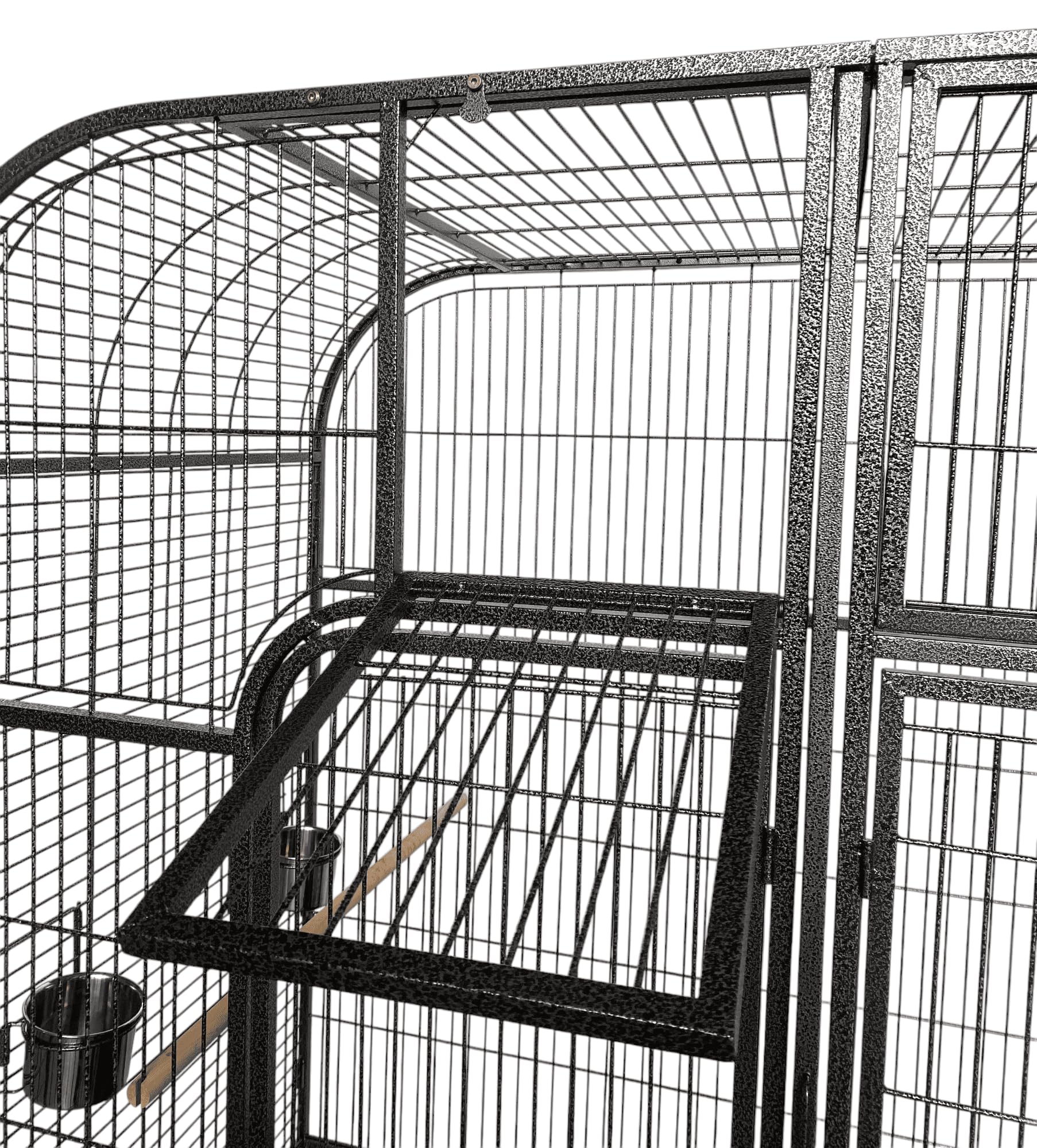 Pet's Solution - Grande Voliera Pappagallo con Divisorio, per Uccelli di Grandi Dimensioni, con Posatoi, Ciotole e Ruote, Nera - 180x100x186 cm