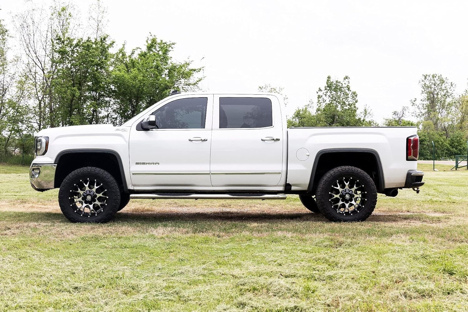 Rough Country Stainless Steel Oval Nerf Steps for Chevy Silverado & GMC Sierra 1500/2500HD/3500HD (2007-2019) Crew Cab - OEM Style Rails with Built-in Side Steps