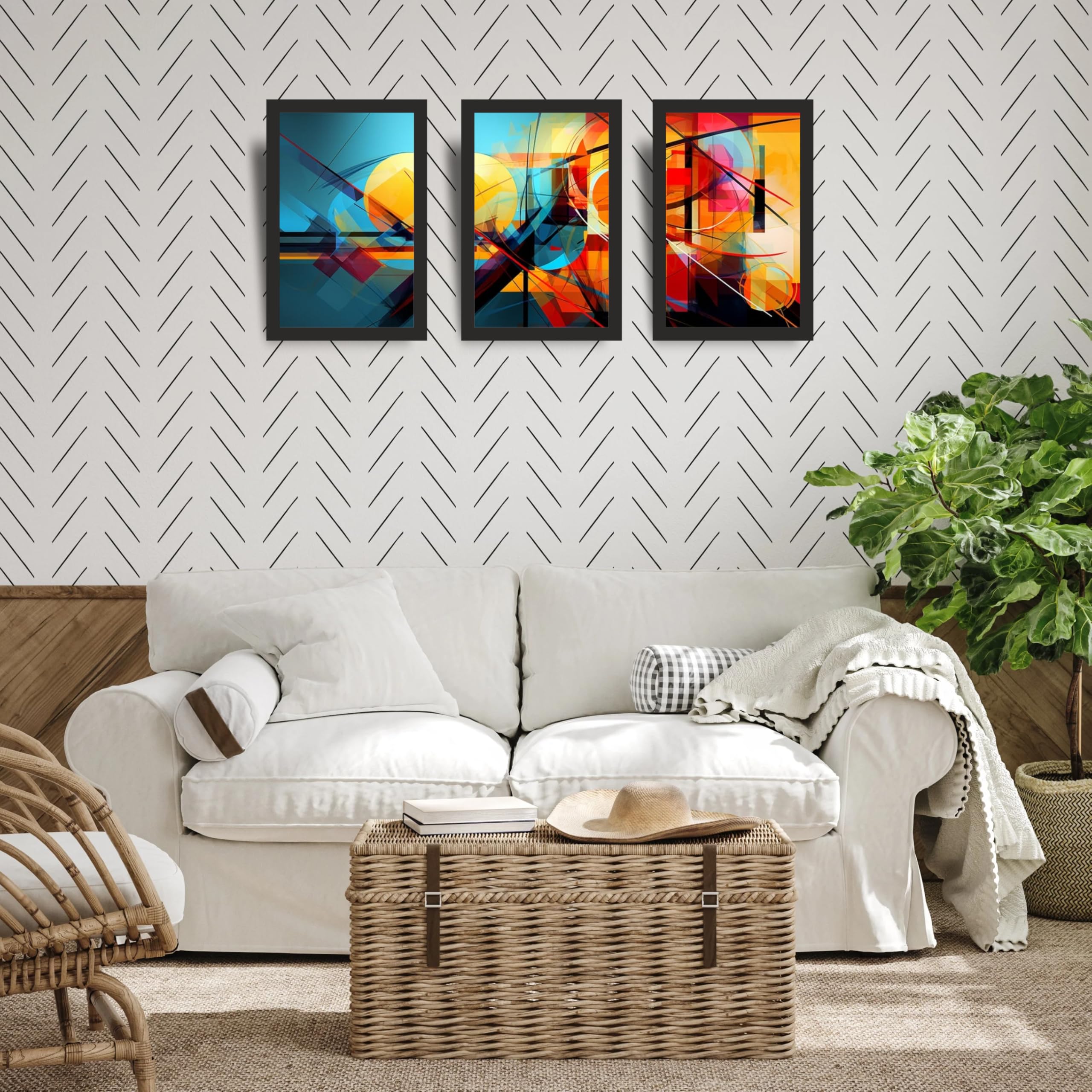 Modern Abstract Geometric Wall Art Set of 3 Frames