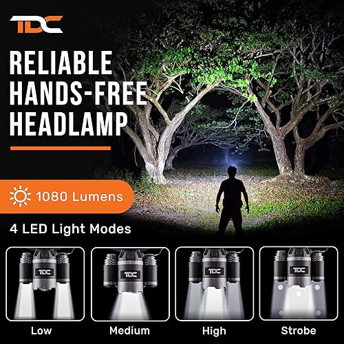 Miniatura 5 de TDC Faro recargable USB-C, 1080 lúmenes, lámparas de cabeza superbrillantes LED recargables, luces de cabeza impermeables para frente, linterna de