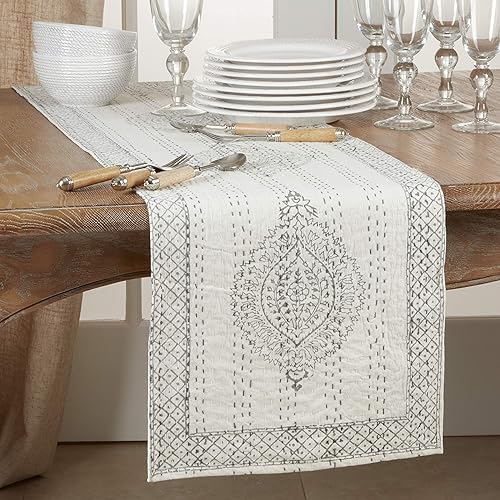 Miniatura 3 de Camino de mesa de puntada Taj Kantha con estampado de bloques