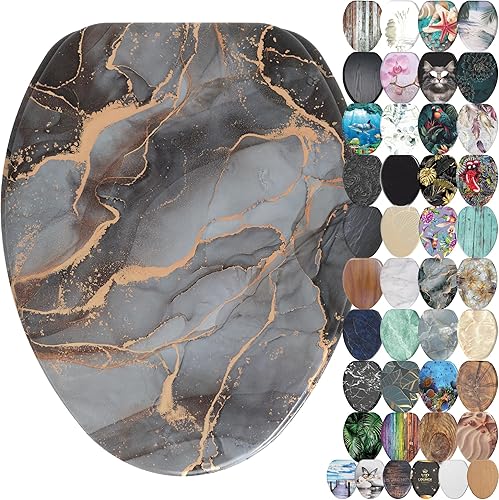 Miniatura 28 de SANILO Asiento de inodoro de madera con cierre suave [alargado] – Asiento de madera moldeada decorativo, silencioso y de cierre lento – Con fuertes