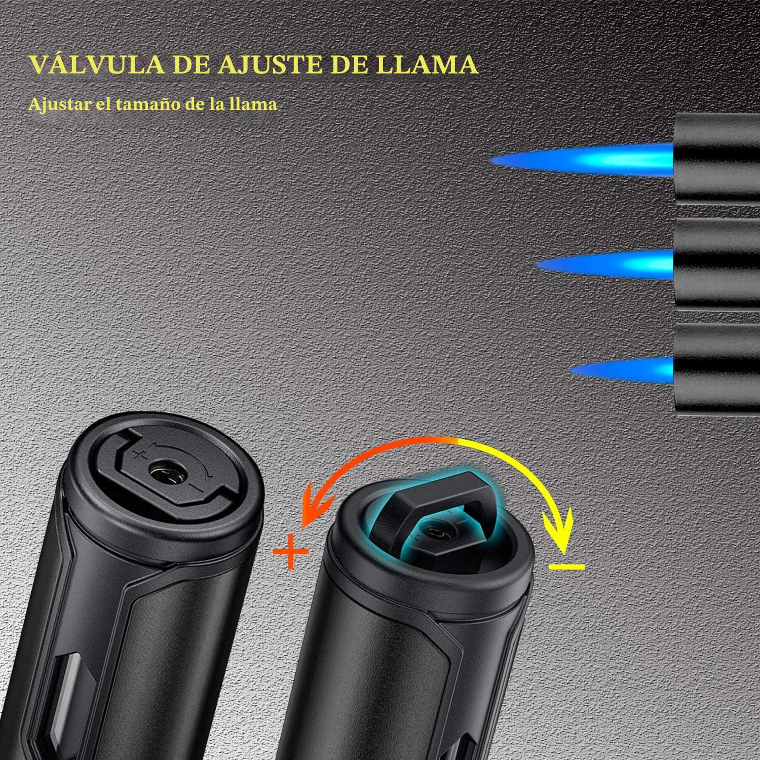 Yeuligo Mechero Soplete Recargable a Butano, Encendedor de Palo Largo a Prueba de Viento Paquete de 2 Rojo y Negro