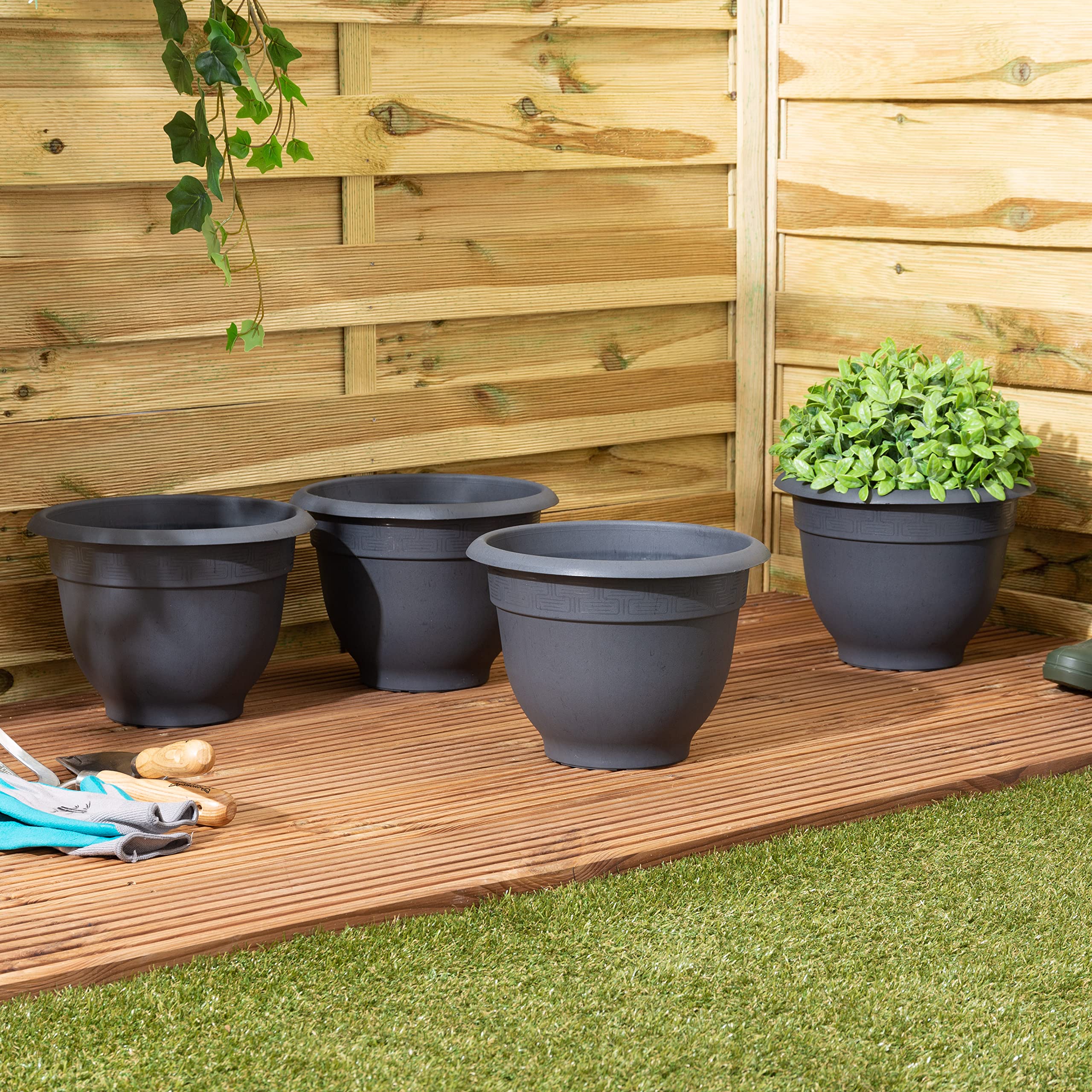 Wham Slate Bell Pot 4 X 28Cm Round Plastic Garden Planters | 100% Recycled Plastic | Lightweight & Weather-Resistant | Drainage Points For Easy Drilling | Indoor & Outdoor Use | Made In Uk