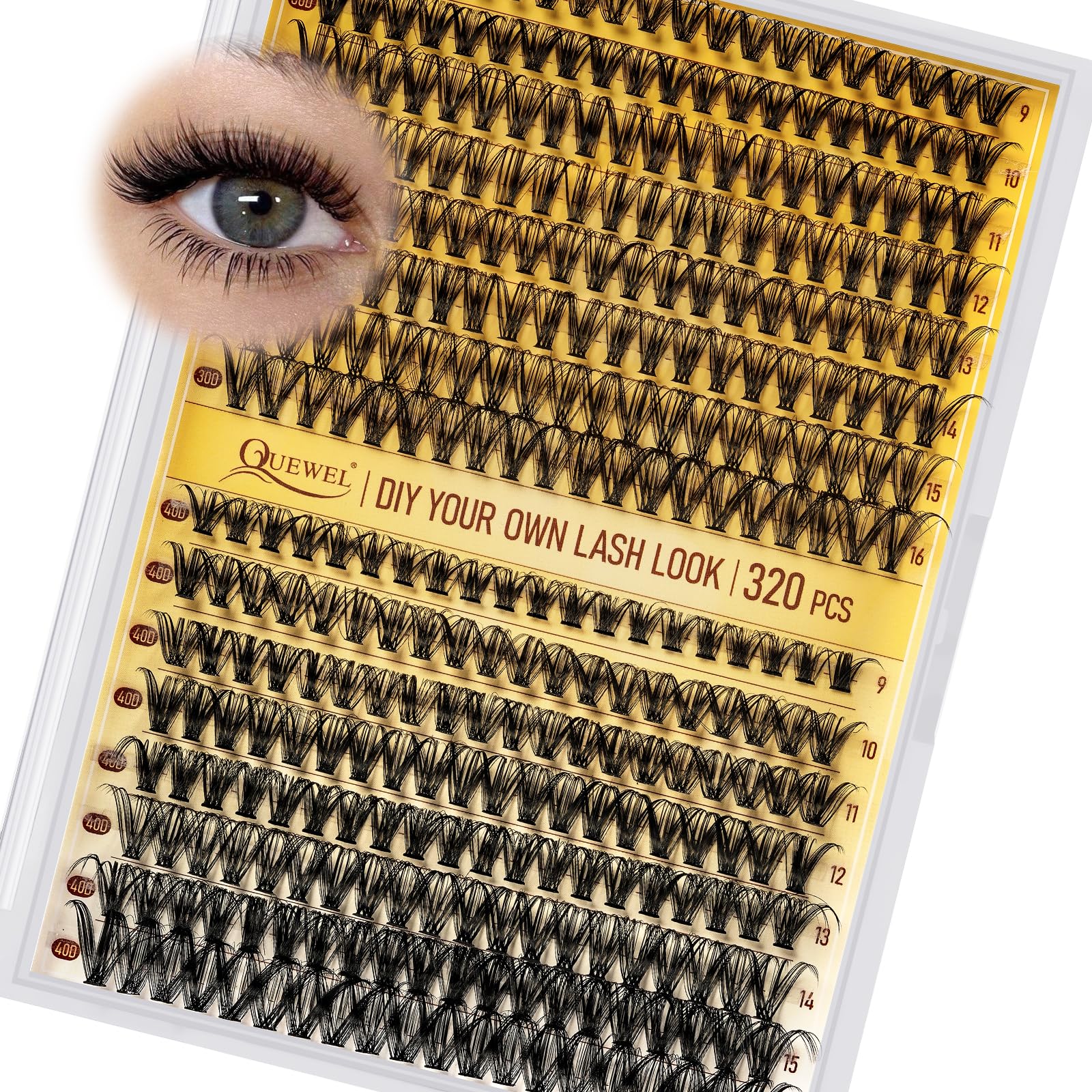 Einzelwimpern QUEWEL Cluster Lashes 320 Stück Einzelwimpernverlängerung 0.07D Curl 30D+40D Einzelclusterwimpern Natürliches DIY Wimpernverlängerung Mix9-16mm zu Hause (30D+40D 0.07D MIX9-16mm)