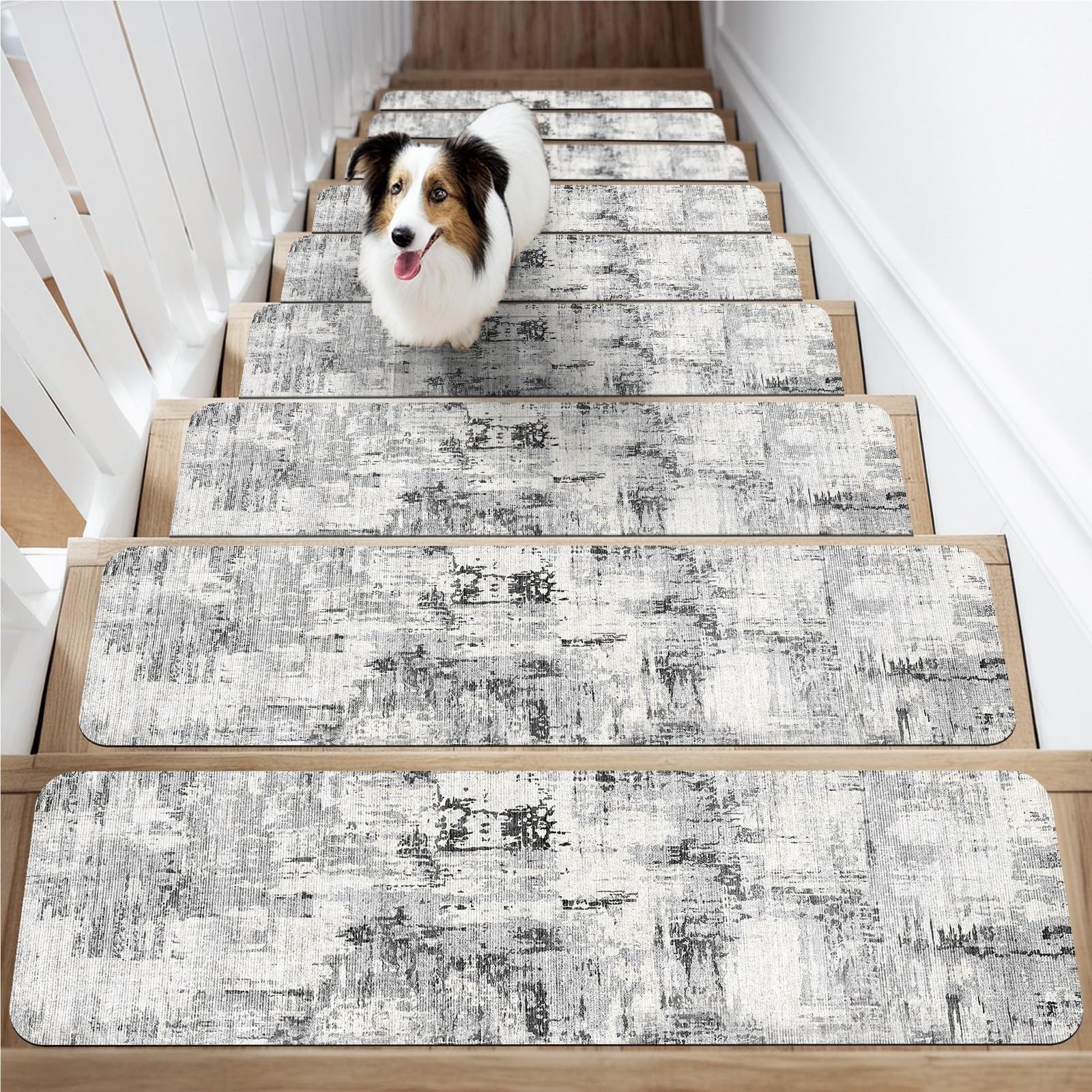 Lot de 7 tapis d'escalier en caoutchouc antidérapant pour marches en bois - Tapis d'intérieur doux (76,2 x 20,3 cm) - Protection sûre et confortable pour escaliers de maison