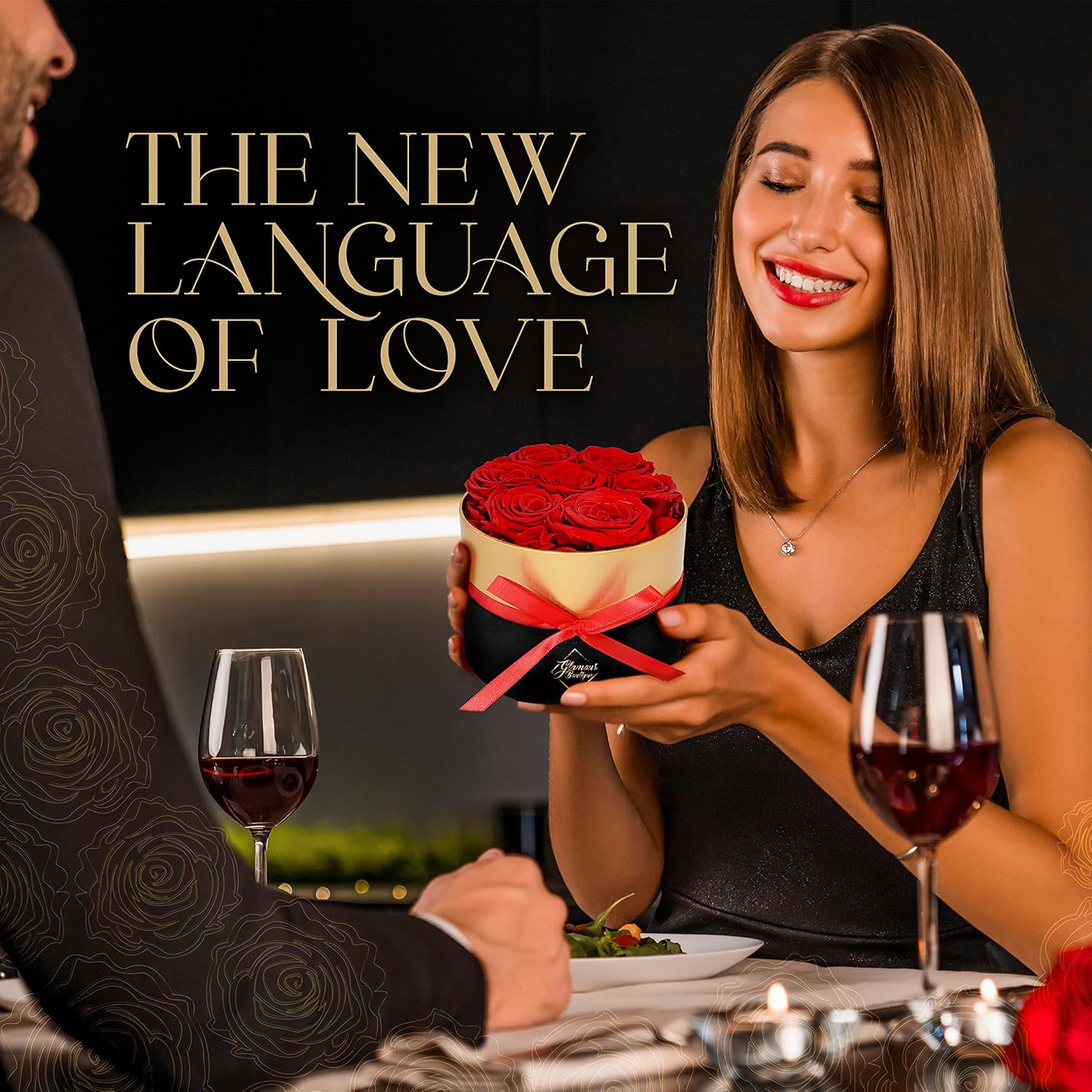 GLAMOUR BOUTIQUE Eternal Preserved Roses in a Box, Flowers Forever, Rose Forever in a Box for Wife or Her, Lasting Real Flower Gift, Elegant Luxury Floral Home Decor, 7 Roses, Red (Color-Treated) - Image 3