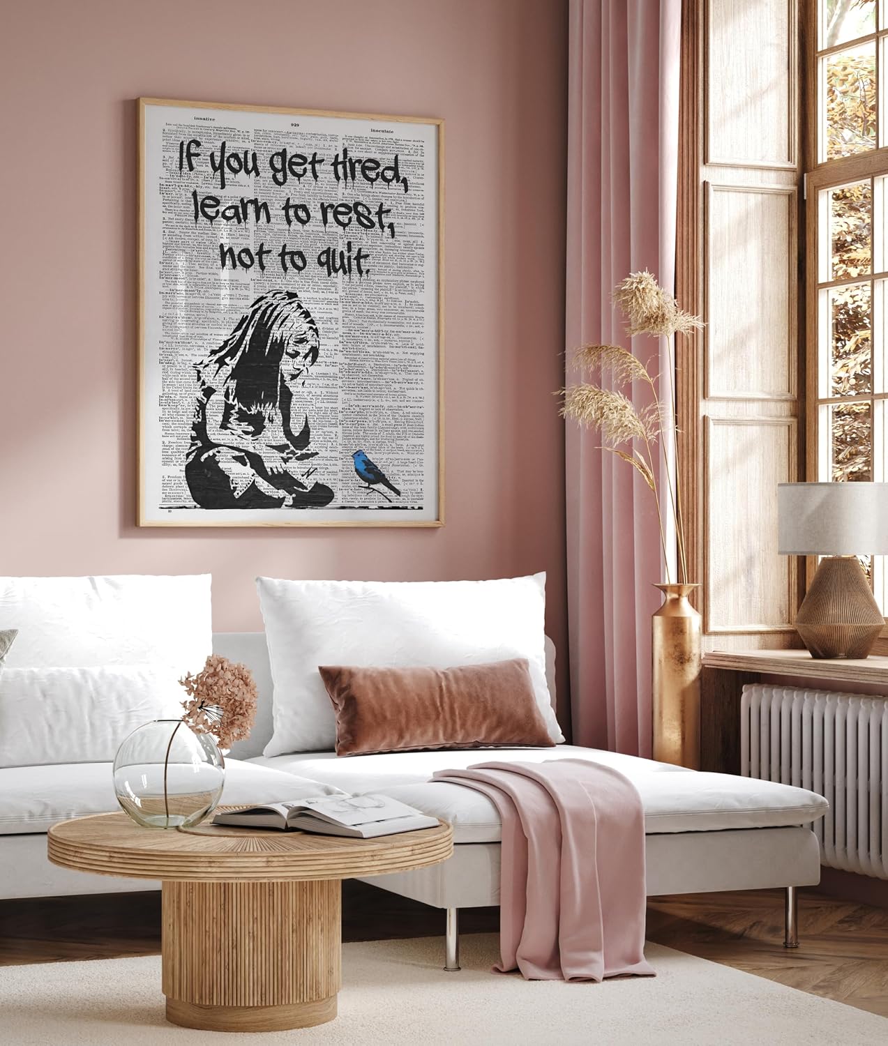 Poster Master Dictionary Art Poster - Learn To Rest Not To Quit Print - Abstract Design - Banksy Illustration - Positive Quotes Decor - Great Office or Bedroom Wall Decor - 8x10 UNFRAMED Wall Decor