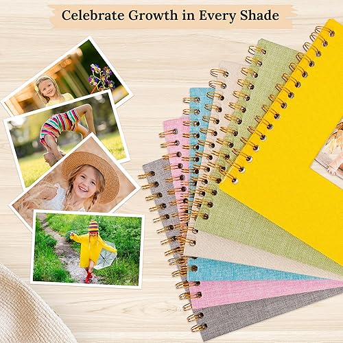 Vista 24 de Funda de lino para álbum de fotos, 10 x 10 pulgadas, tapa dura, papel de estraza blanca, libro de memorias, para viajes, bodas, libro de invitados