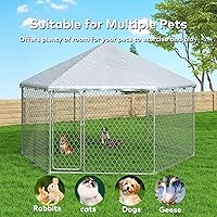 Vista 8 de Perrera para perros de 6.8 x 6.8 pies para exteriores, resistente, con cubierta impermeable y bloqueo de seguridad, malla de alambre galvanizado