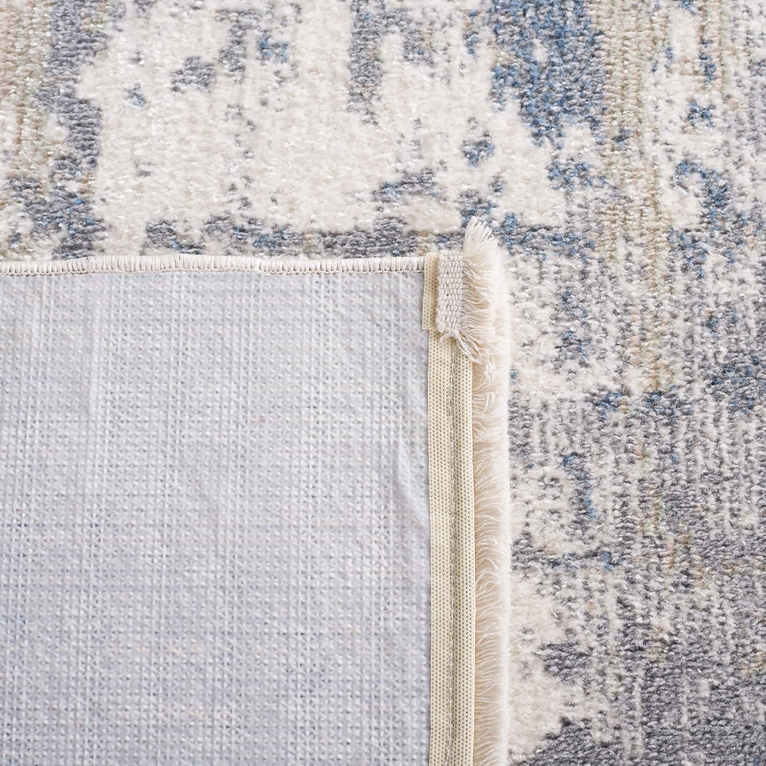 SAFAVIEH Washable Rug Bayside Collection - 4' x 6', Grey & Ivory Blue, Easy Cleaning, Ideal for in Living Room, Bedroom, Home Office, Dining Space (BAY122F)