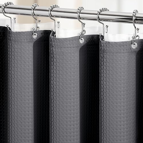 Miniatura 20 de Dynamene Cortina de ducha larga de tela – 78 pulgadas de tejido gofre, cortinas de ducha de tela resistente para baño, juego de cortina de baño