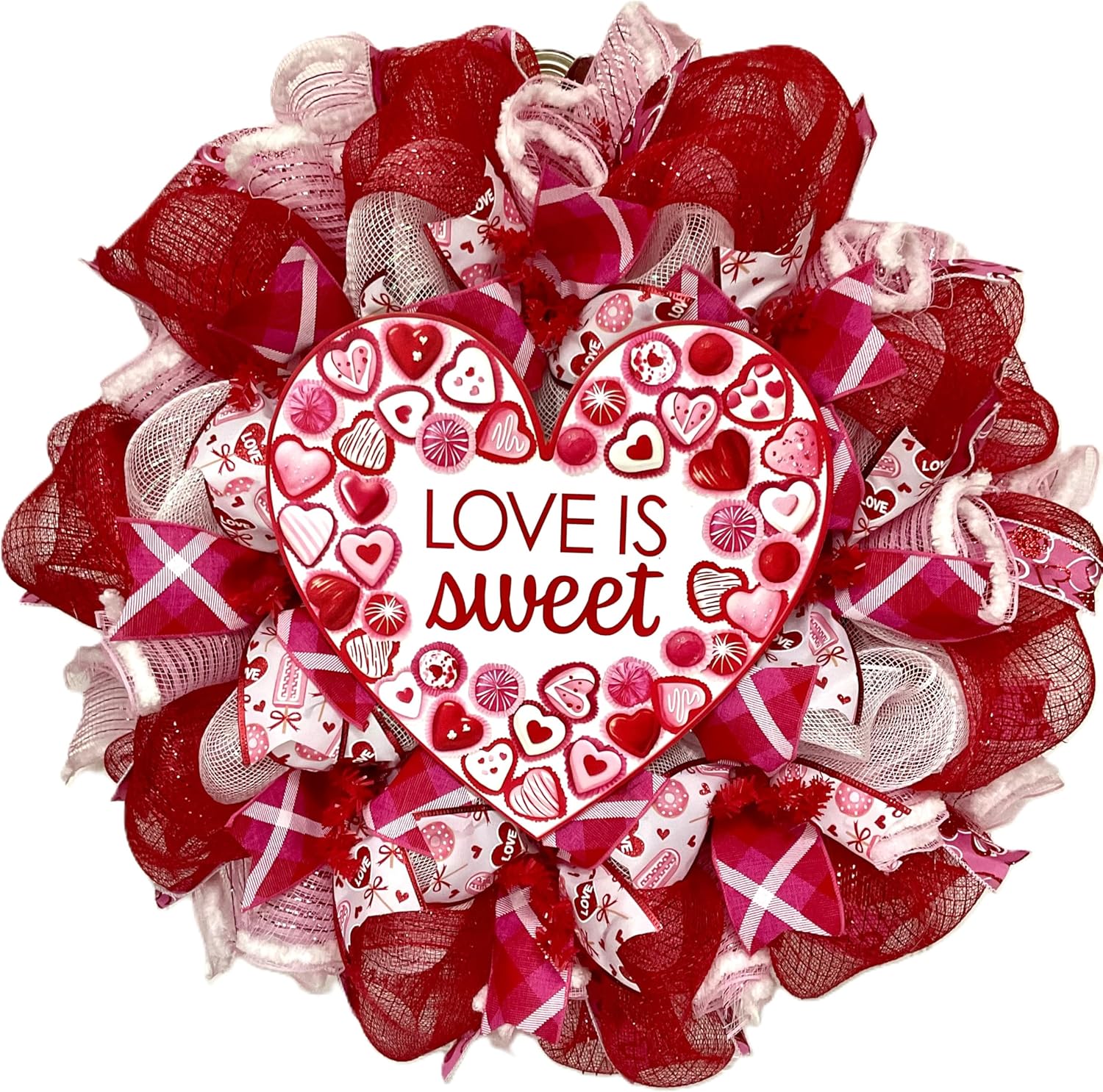 Luxury Handmade Valentine's Day Deco Mesh Wreath – “Love is Sweet” Front Door Decor, 24" or 28"