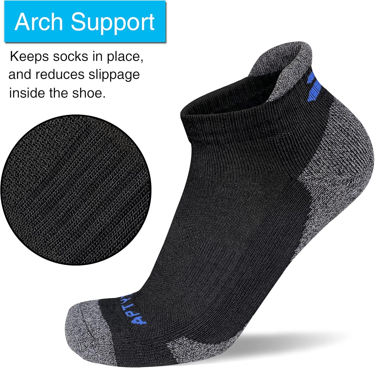 APTYID Men's Cushioned Athletic Running Ankle Socks (6 Pairs) - Image 7