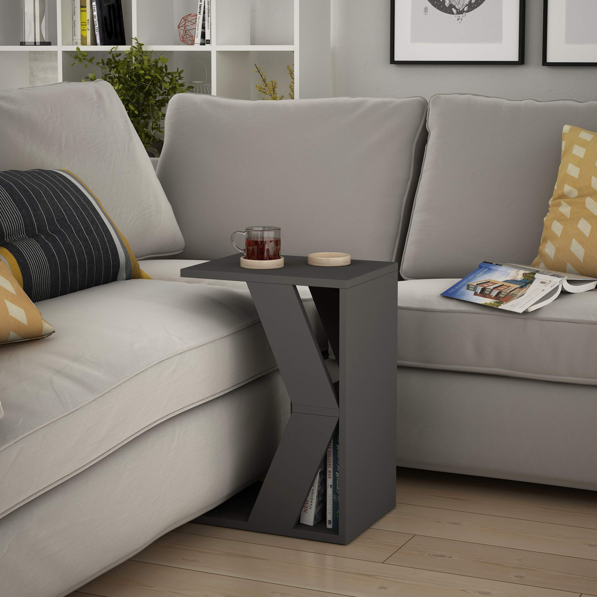 HOCUS PICUS Naze C-Tisch | Moderner Beistelltisch für Laptop Kaffee & Bücher | Multifunktionaler Sofatisch | Robustes & Stilvolles Design | 57 x 40 x 30 cm | Anthrazit Grau