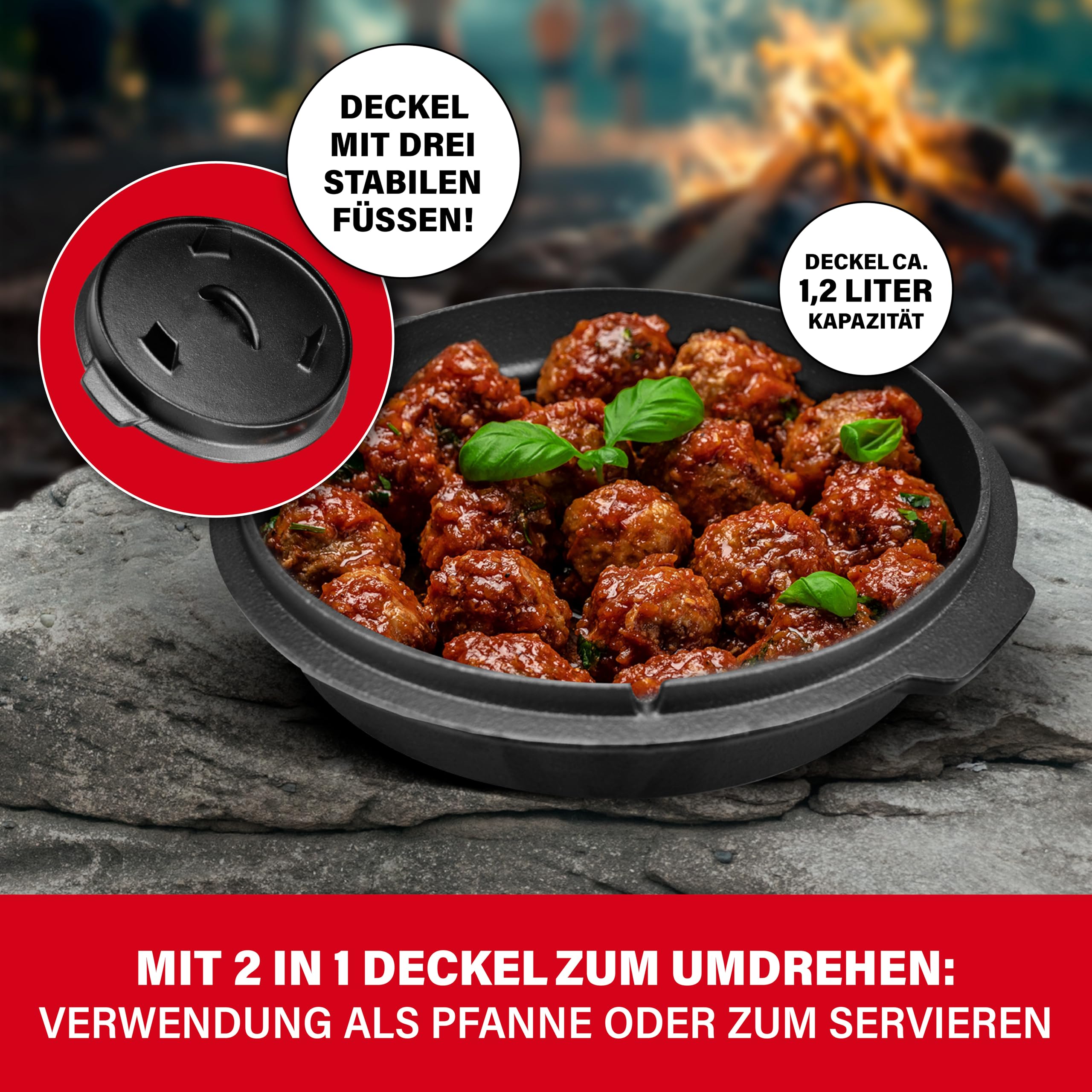 BBQ BOSS Dutch Oven [5L Capacità] Ghisa – Pentola – Cast Iron – Cast Iron – Casseruola – Bollitore per gulasch – Con coperchio