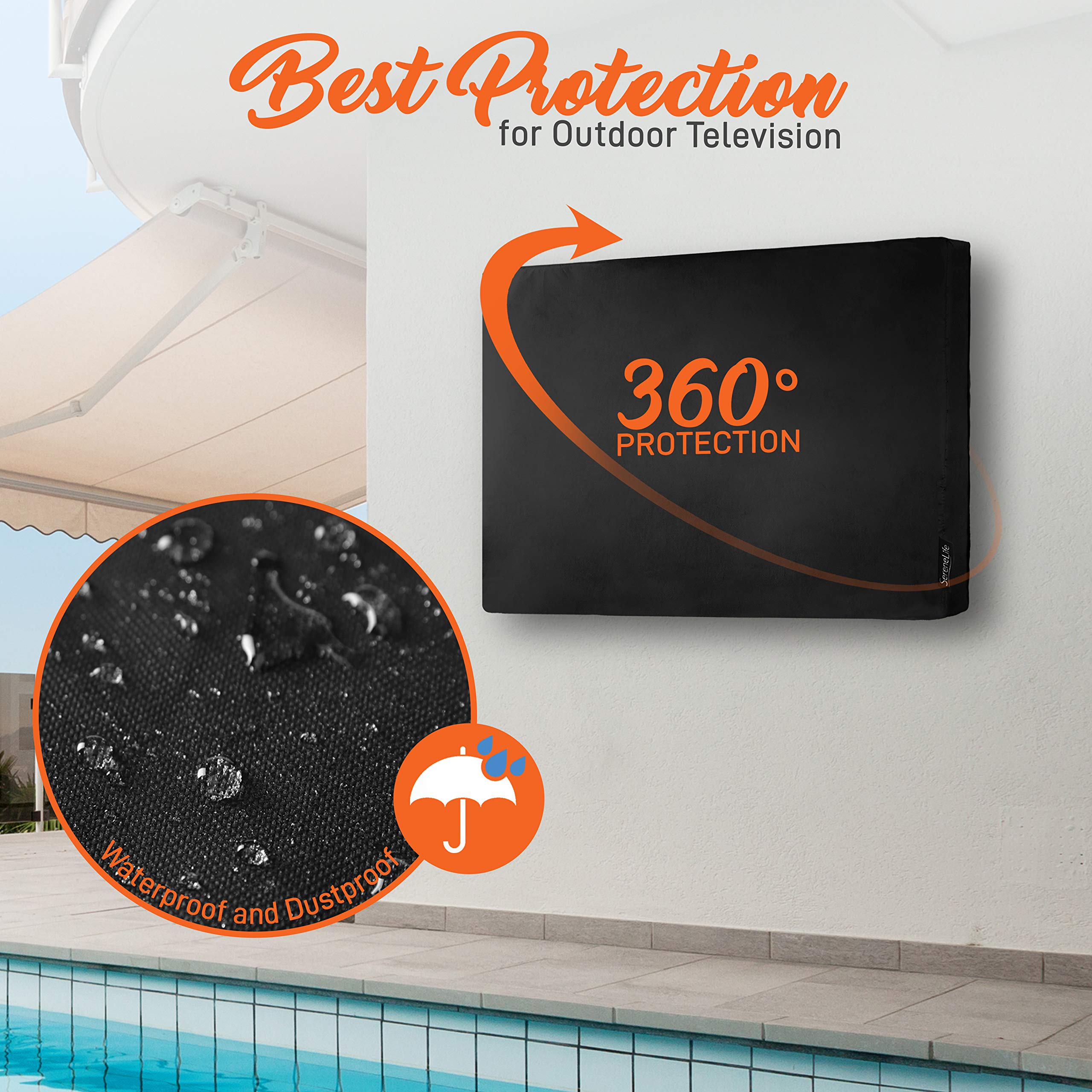 Copertura completa per TV per interni ed esterni, resistente alle intemperie e alla polvere, resistente ai raggi UV, copertura a 360° con copertura inferiore