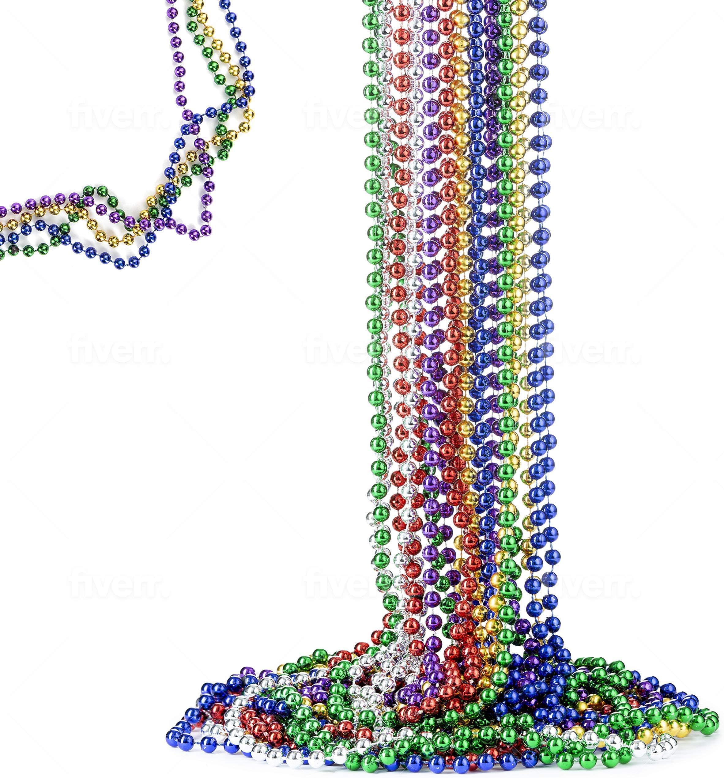FAVONIR Colorful Assorted Beaded Necklace 12 Pack of Metallic Roundย Mardi Gras Costume Necklace Accessory 33 Inch 7 mmโ for Events and Party Favor Novelty