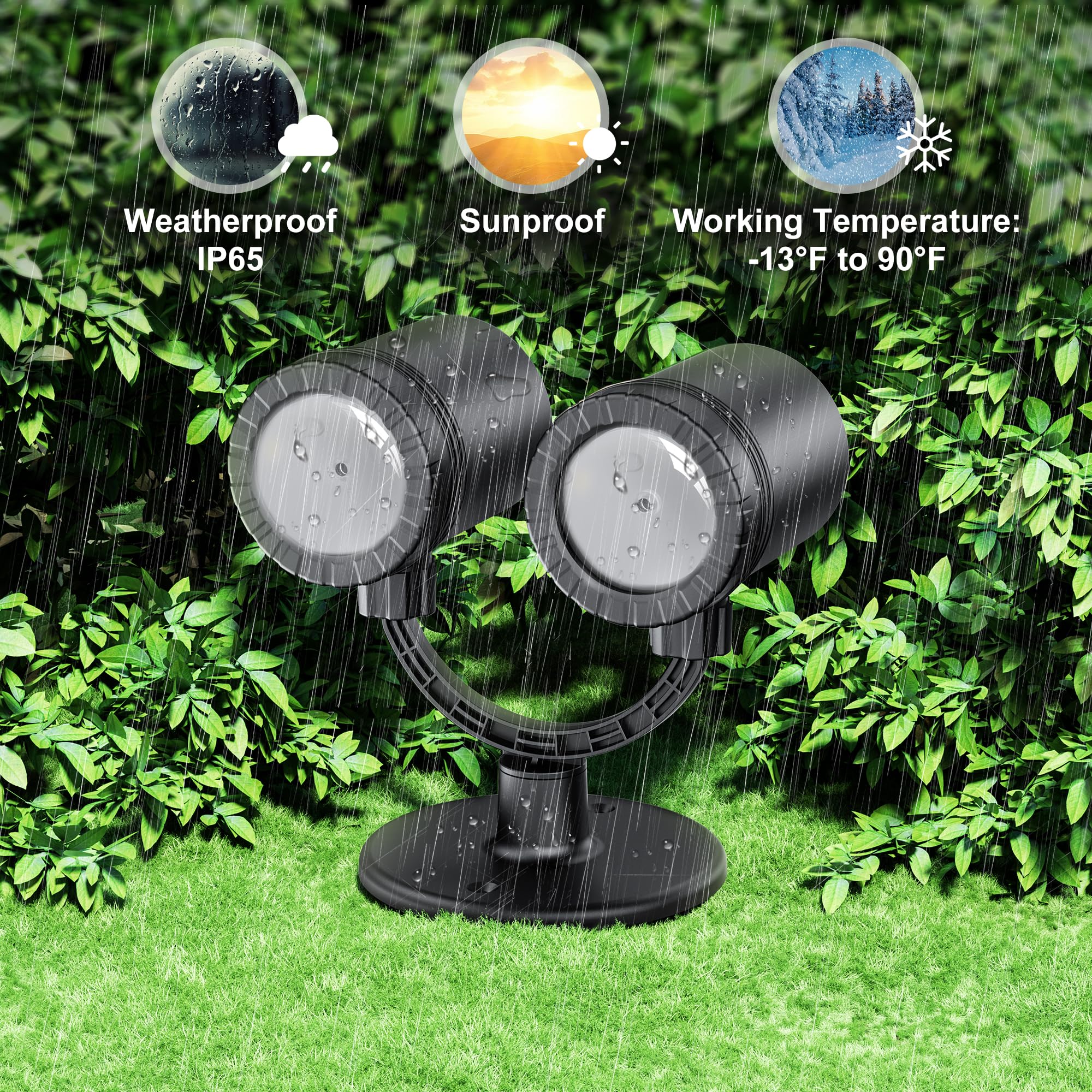MuliVid Weihnachtsprojektor für den Außenbereich, Doppelkopf, LED-Schnee-Lichter, wasserdicht, für den Außenbereich, Weihnachten, Party, Terrasse, Gartendekoration