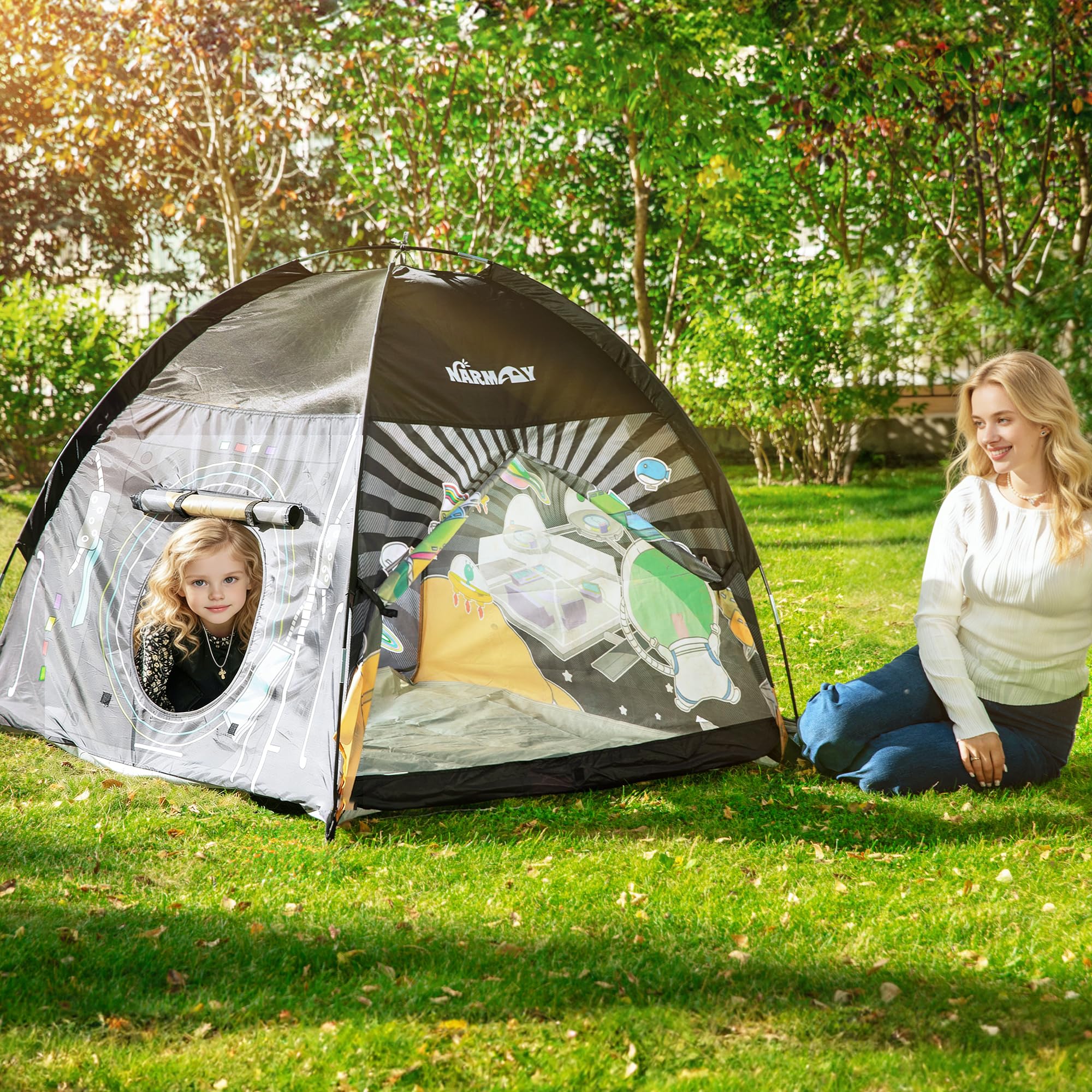 NARMAY® Tenda da gioco motivo spazio per bambini, da esterno e interno, 121 x 121 x 101 cm