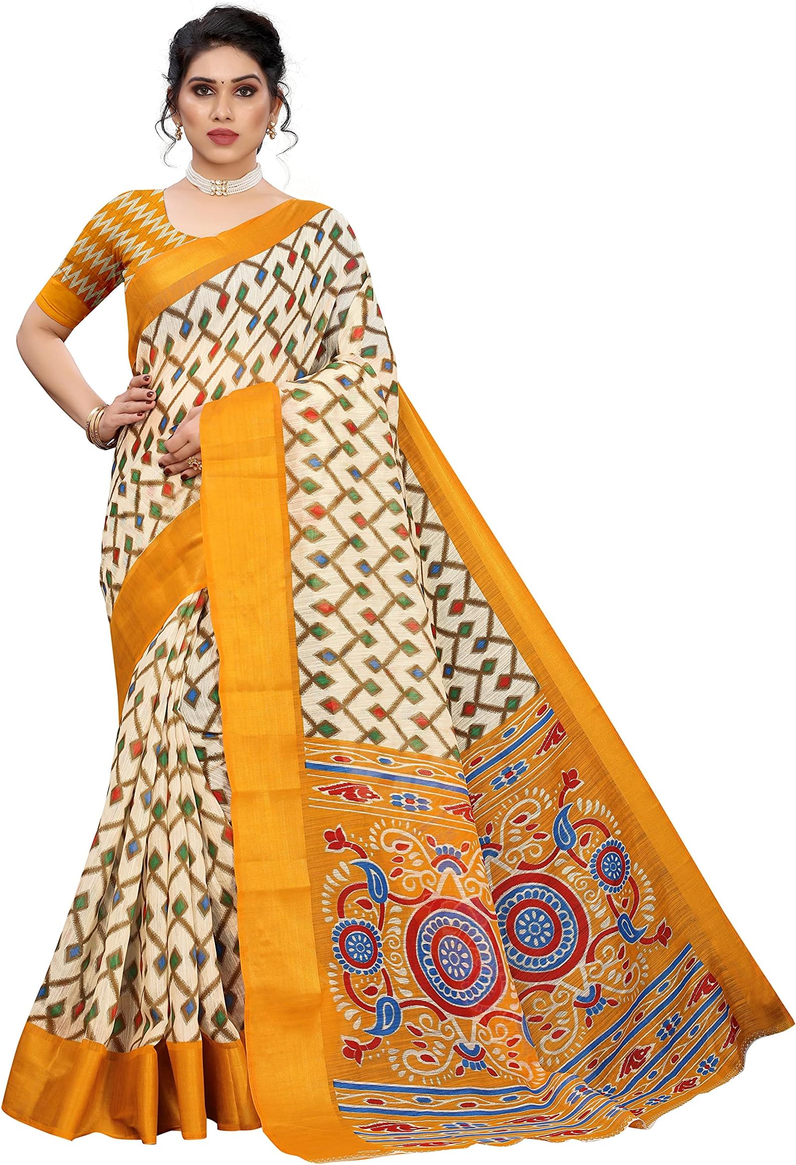 GoSriKiWomen's Linen Cotton Saree