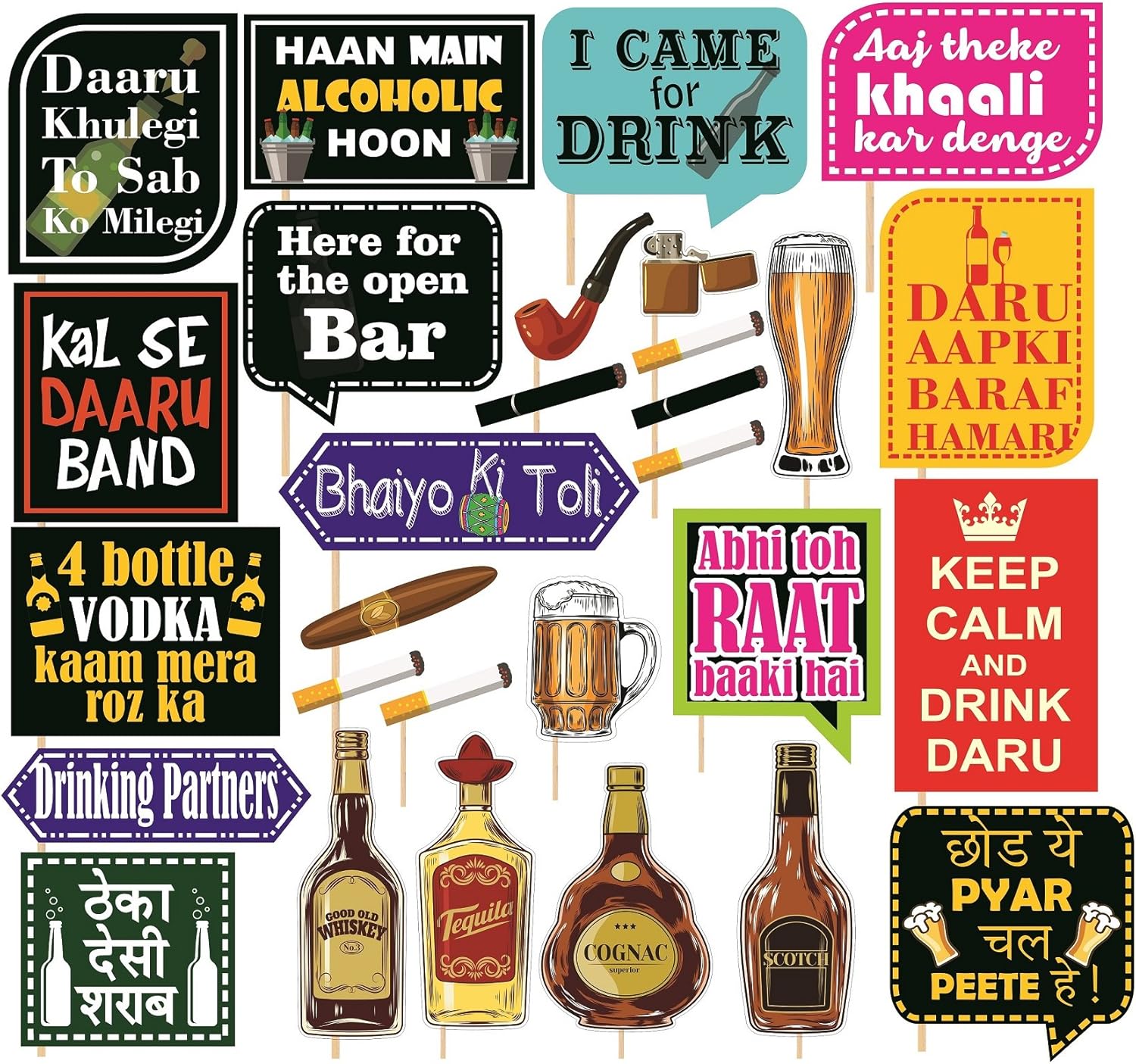 Large Beer Party Photo Booth Props Craft Item, Multi Colour(Set of 29)