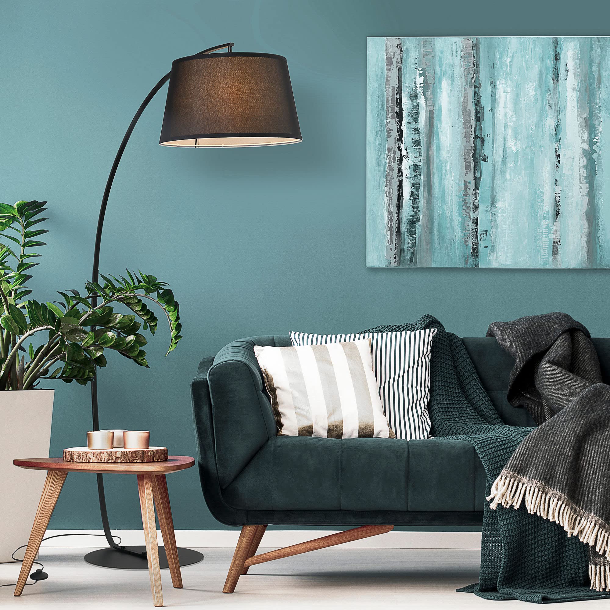 HOMCOM Lampada da Terra ad Arco Base in Metallo Ø47 x 105 x 190cm Nera | Paralume in Tessuto, Lampada a Piantana, Interruttore a Pedale