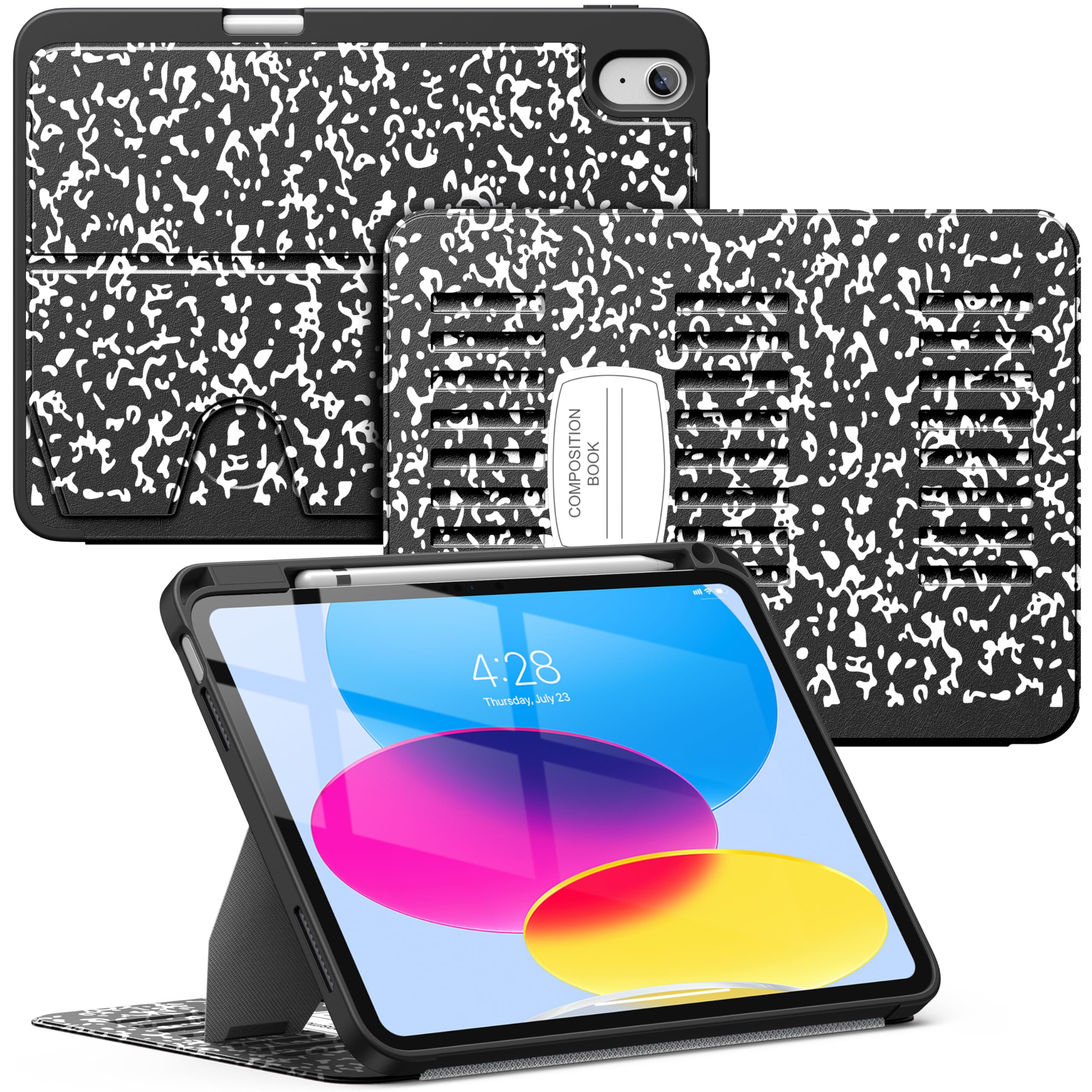 Supveco for iPad A16 Case,iPad 11th / 10th Generation Case (2025/2022), Smart Magnetic Folio Stand Cover with Pencil Holder, Book Black