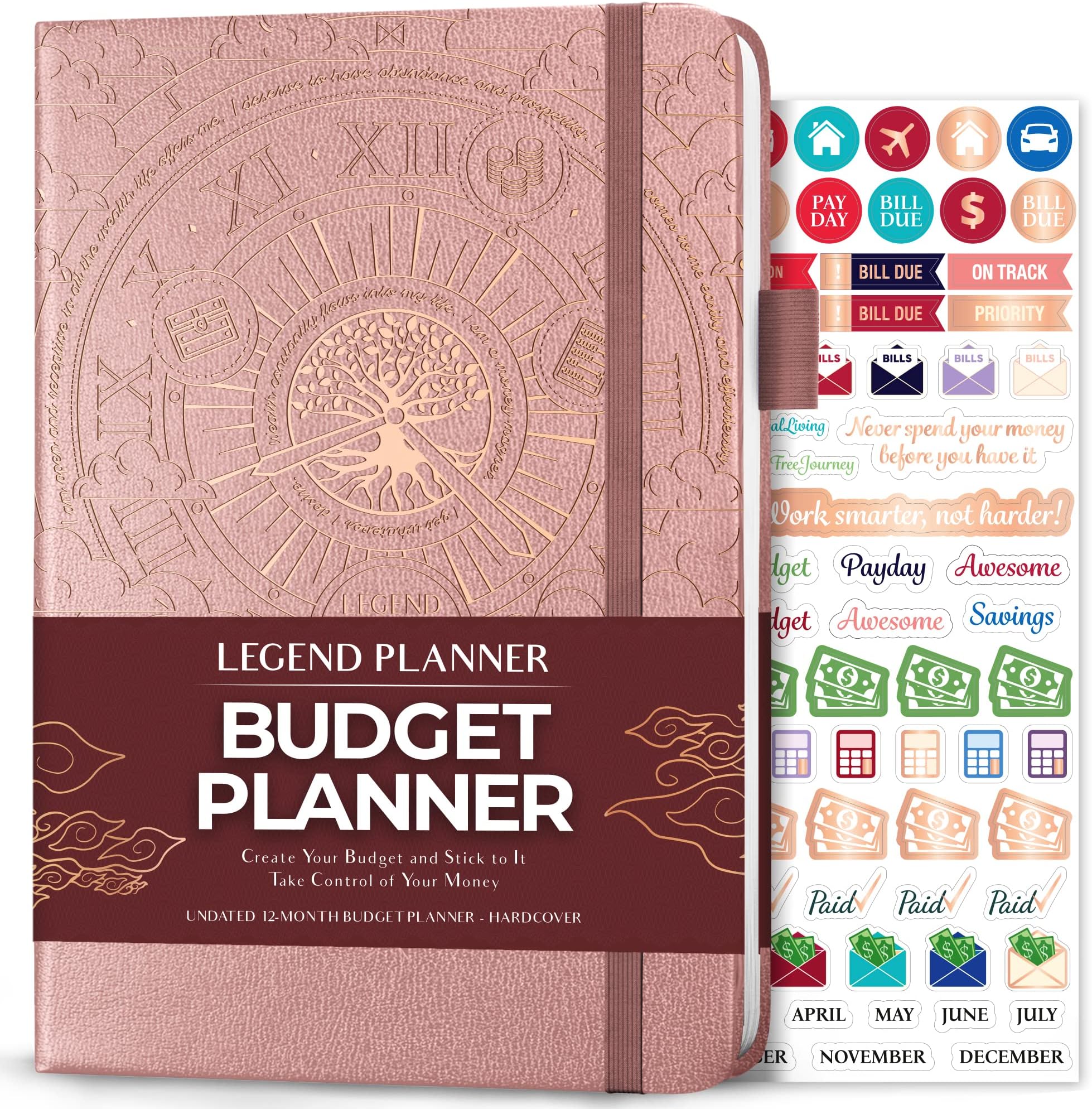 Legend Budget Planner – Financial Organizer Book. Money Account & Expense Tracker Notebook Journal for Household Monthly Budgeting (Rose Gold, Gold Foil)