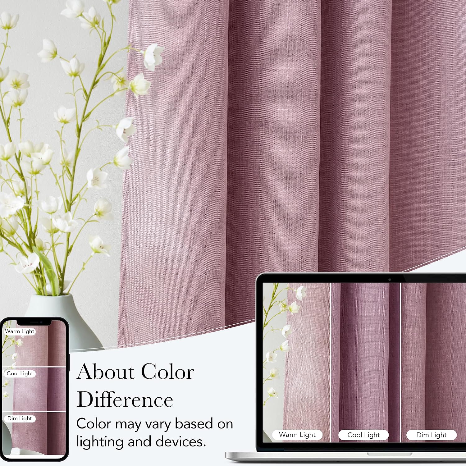 NICETOWN Short Faux Linen Pink Blackout Curtains 63 inches Long for Kitchen - Privacy Panels for Living Room Bedroom, Modern Farmhouse Style Easy Care Grommet Top, 2 Panels, W42 by L63 thumbnail