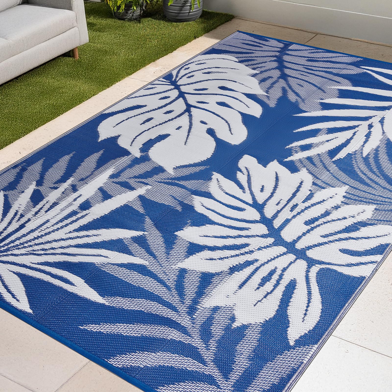 YONILE Outdoor Patio Rug, 8x10ft Waterproof Plastic Straw Rug