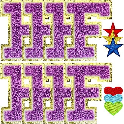 Miniatura 112 de Jongdari Letras termo-adhesivas para ropa, parche de letras de felpilla con brillantina del alfabeto, apliques para coser con adhesivo planchado, 8
