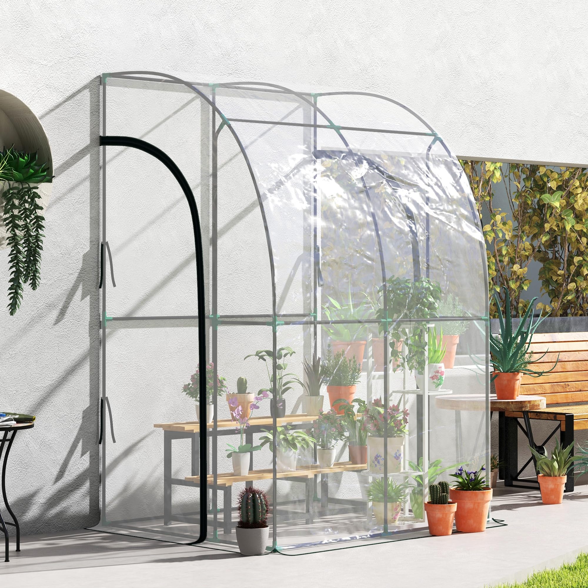 Outsunny Serra da giardino, serra invernale, 2 porte avvolgibili con serratura, in acciaio e plastica, 1,43 x 1,18 x 2,12 m, trasparente