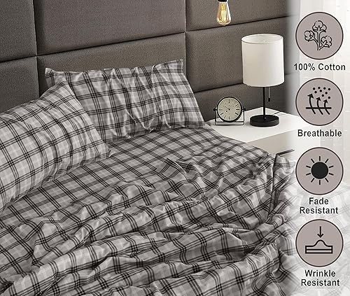 Miniatura 3 de RUVANTI Juego de sábanas de franela de tamaño individual, 100% algodón cepillado, bolsillos profundos de 16 pulgadas, se adapta a hasta 18 pulgadas,
