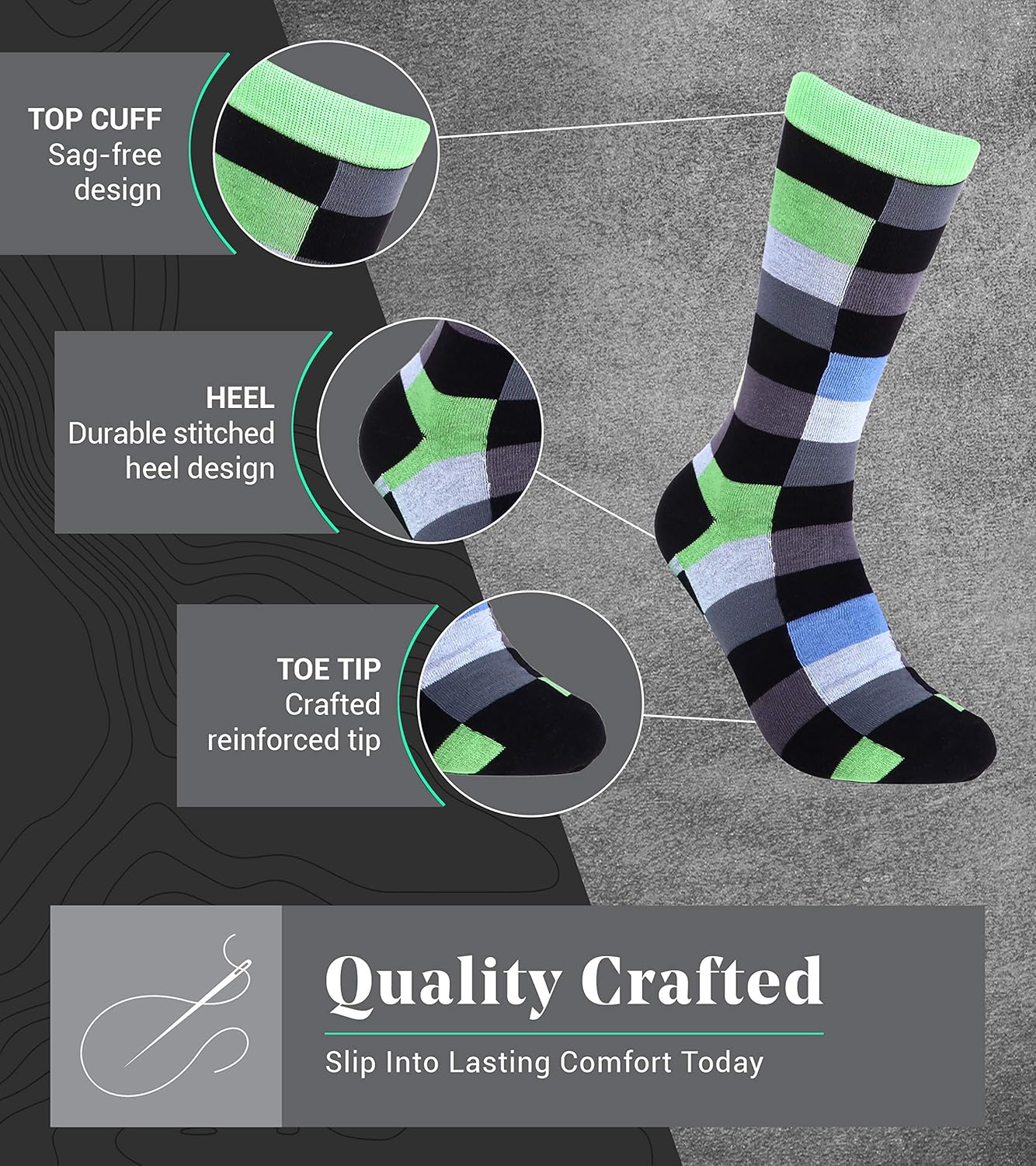 Marino Mens Dress Socks - Fun Colorful Socks for Men - Cotton Funky Socks - 6 Pack - Image 2