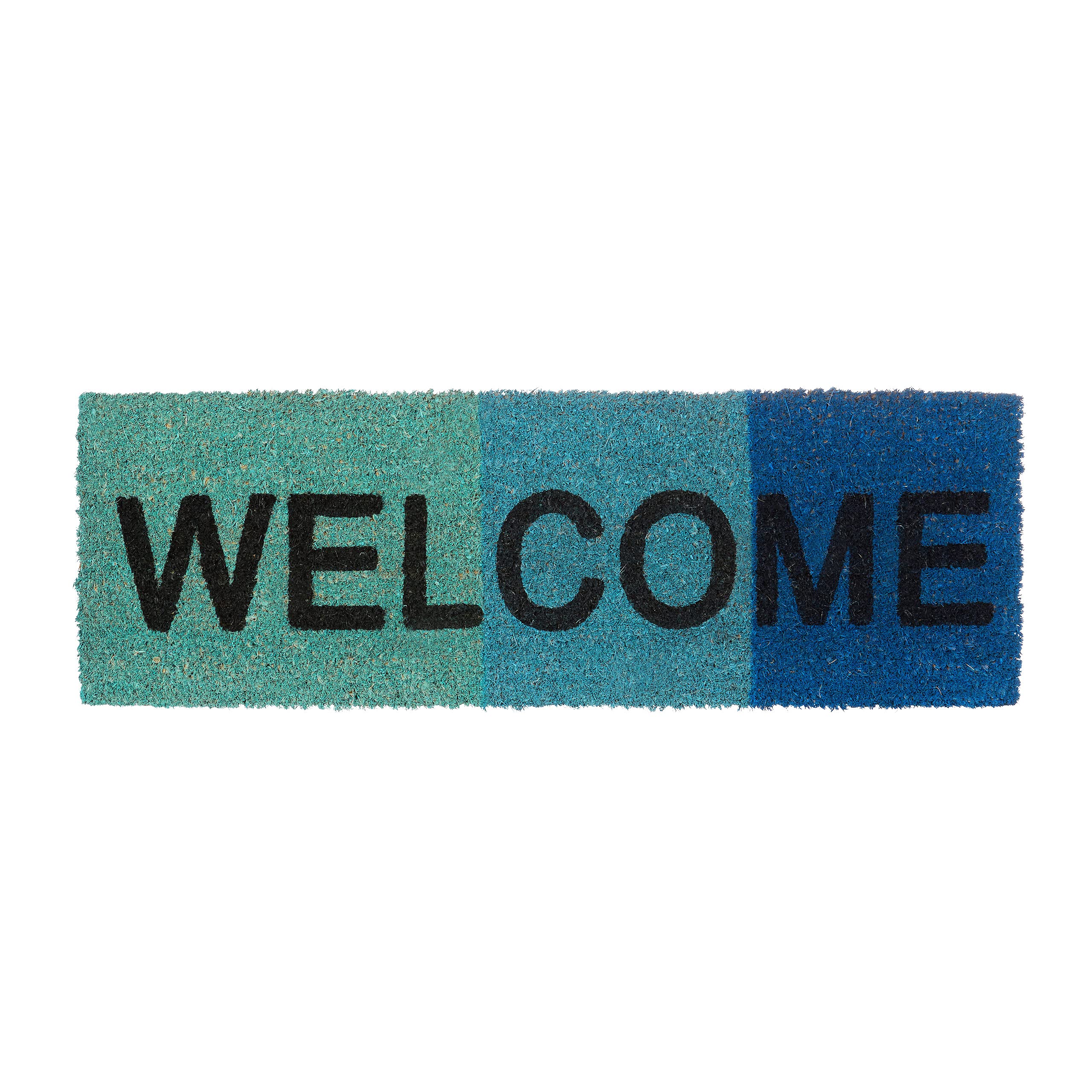 Paillasson en fibres de coco WELCOME bleu 75x25 cm avec dessous caoutchouc